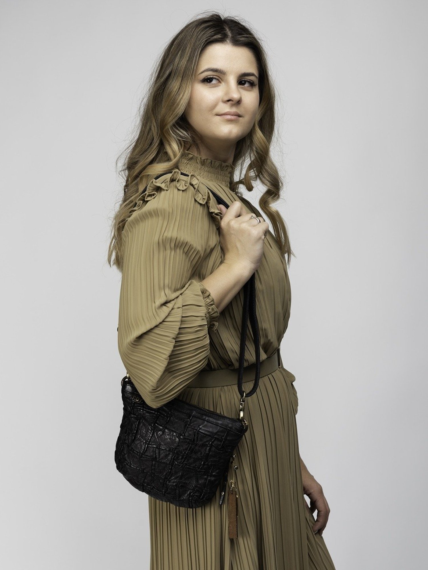 Art N Vintage Carla Black Leather Textured Small Sling Handbag