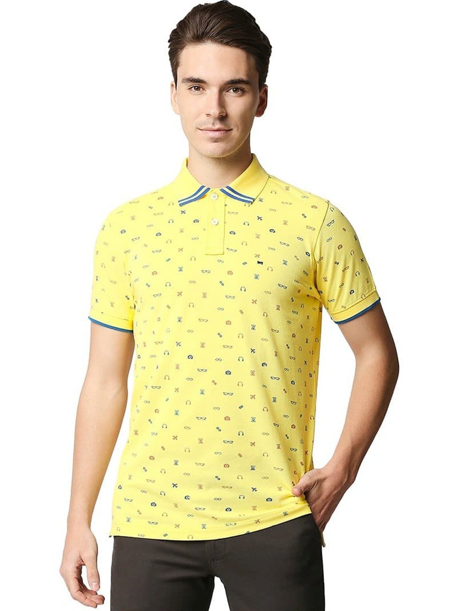 Basics Sunshine Cotton Muscle Fit Printed Polo T-Shirt