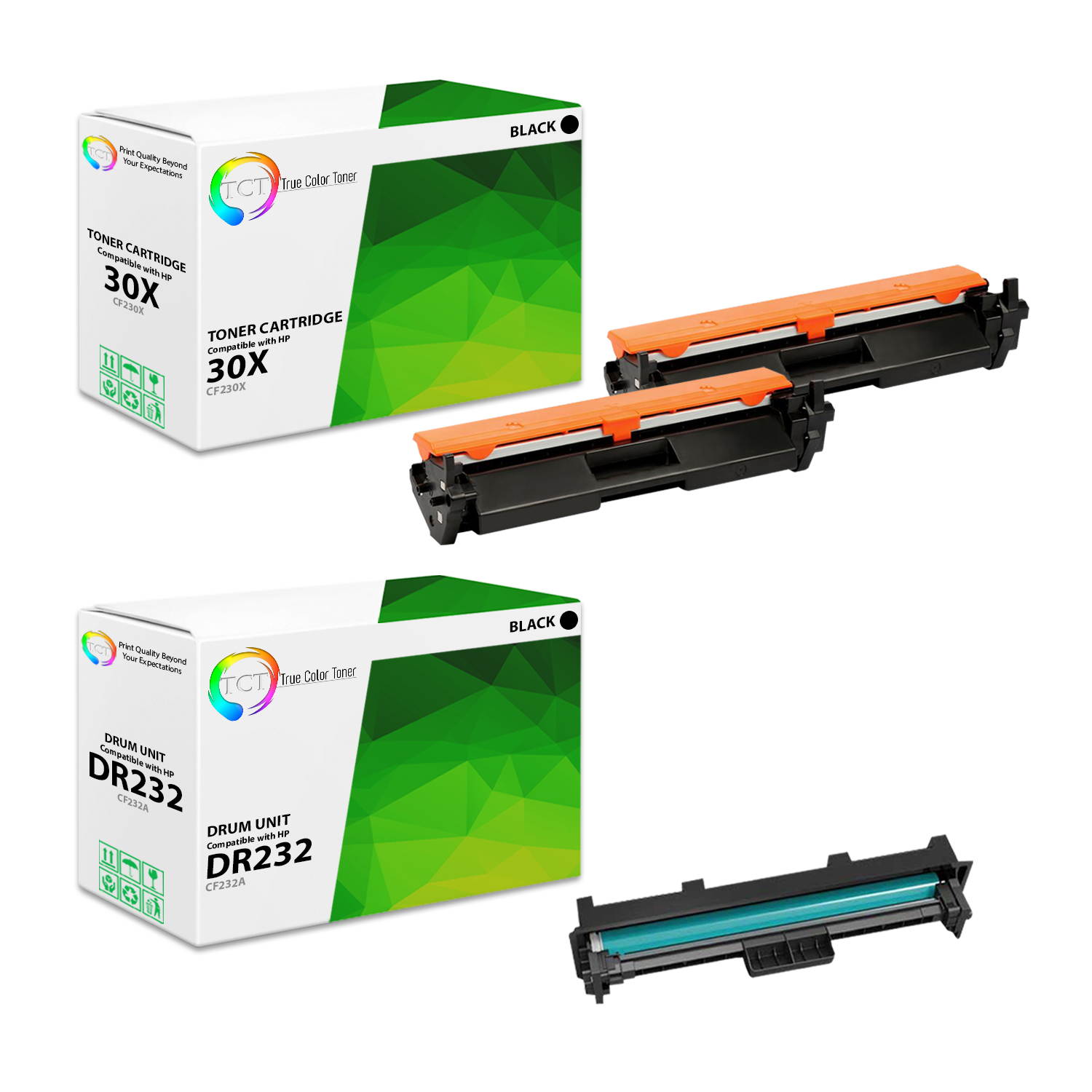 TCT Premium Compatible Toner Cartridge and Drum Unit Replacement for HP CF230X CF232A works with HP LaserJet Pro M203dw M203dn M203d, MFP M277sdn M227fdw M277fdn Printers (2 Toner, 1 Drum)