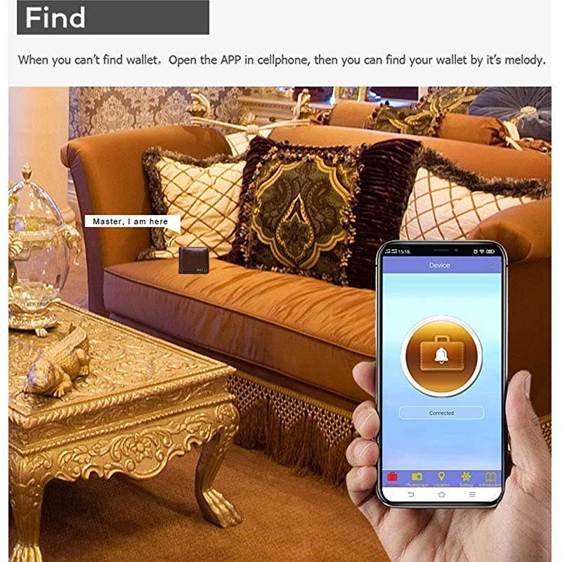 Anti-Lost Wallet with Alarm, Bluetooth, Position Record (via Phone GPS), Cowhide Leather Vintage Retro Style Purse (Brown, Horizontal)