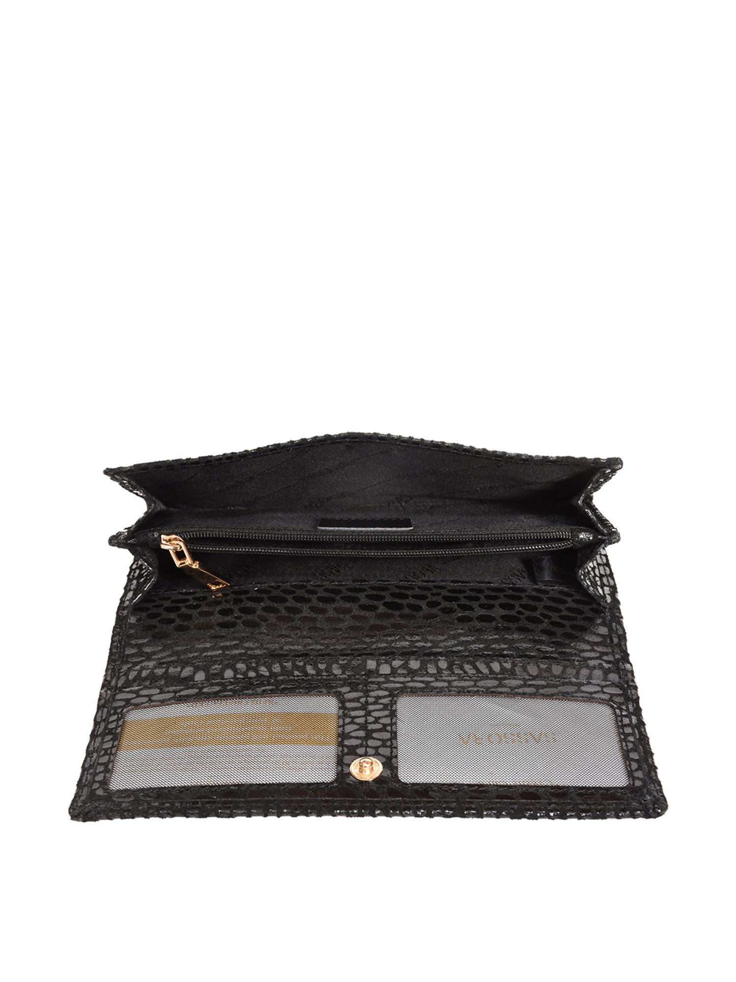 SASSORA Black Textured Rfid Wallet for Women