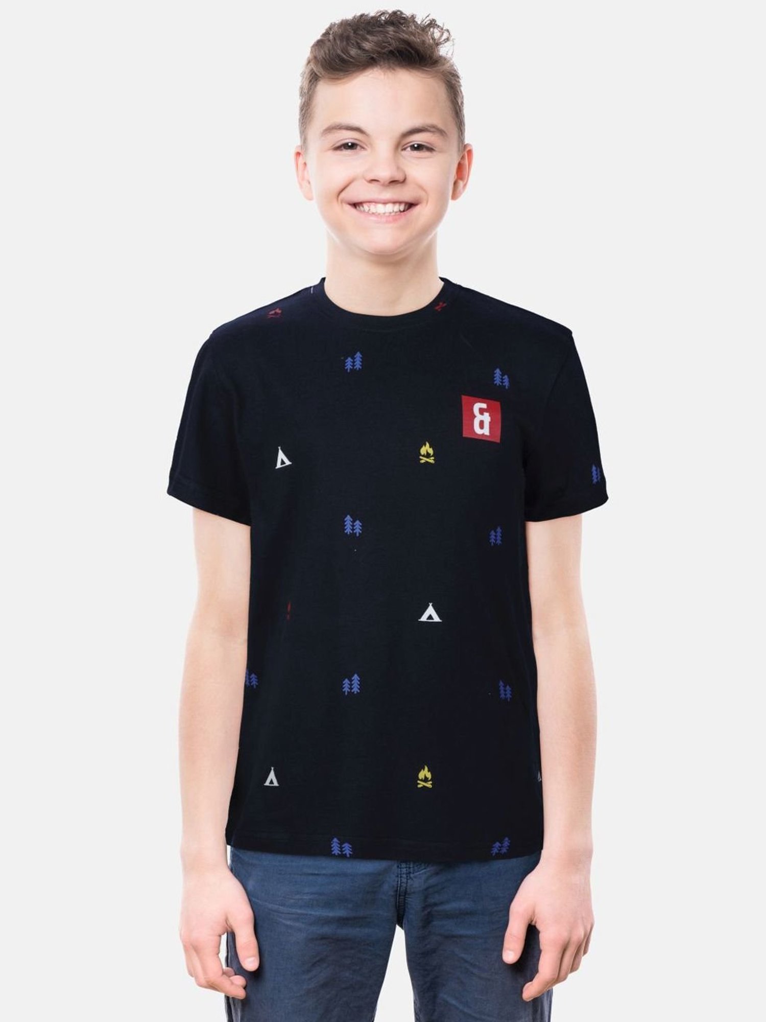 Gini & Jony Kids Navy Cotton Printed T-Shirt