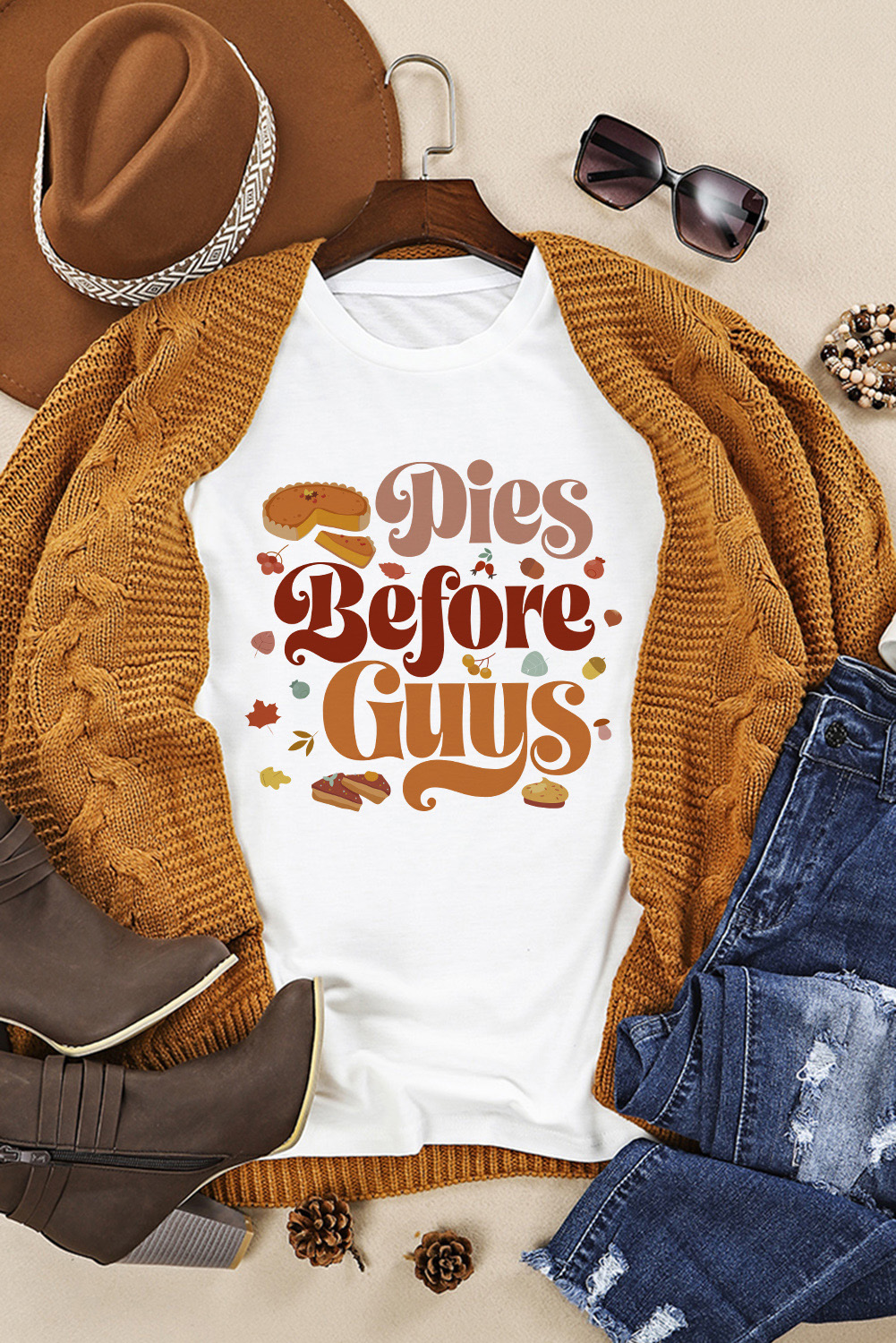 White Pies Before Guys Letter Print Graphic Tee