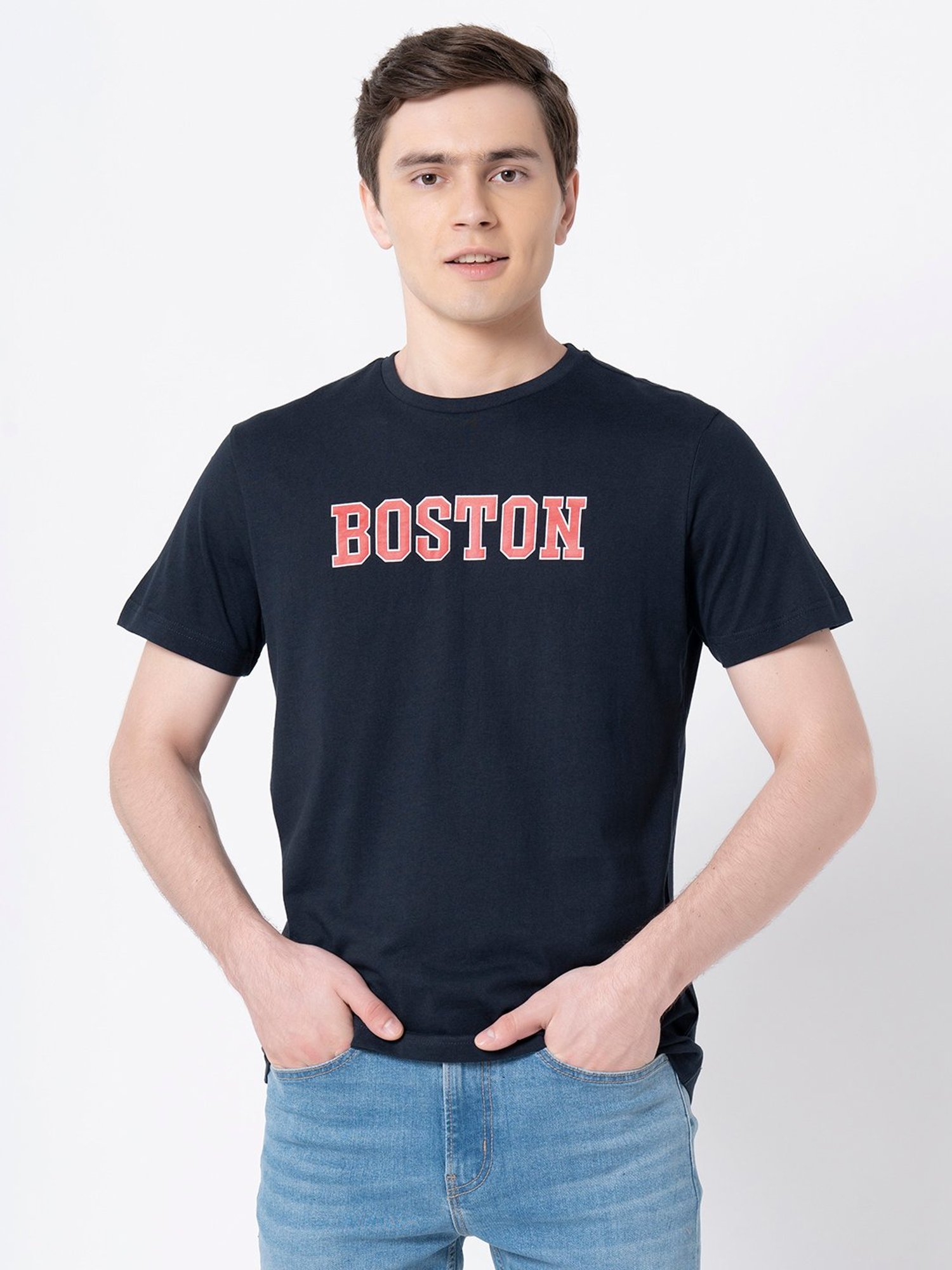 Red Tape Navy Regular Fit Graphic Print Cotton Crew T-Shirt