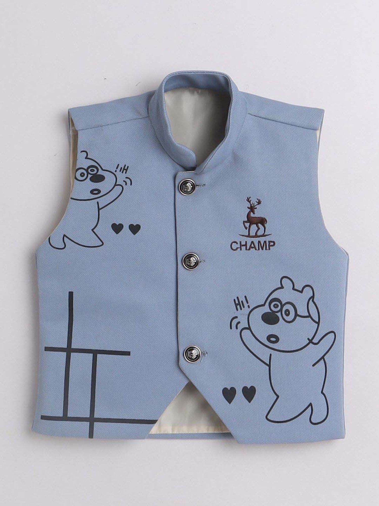 Fourfolds Boys Sage Blue Graphic Full Sleeves Clothing Set