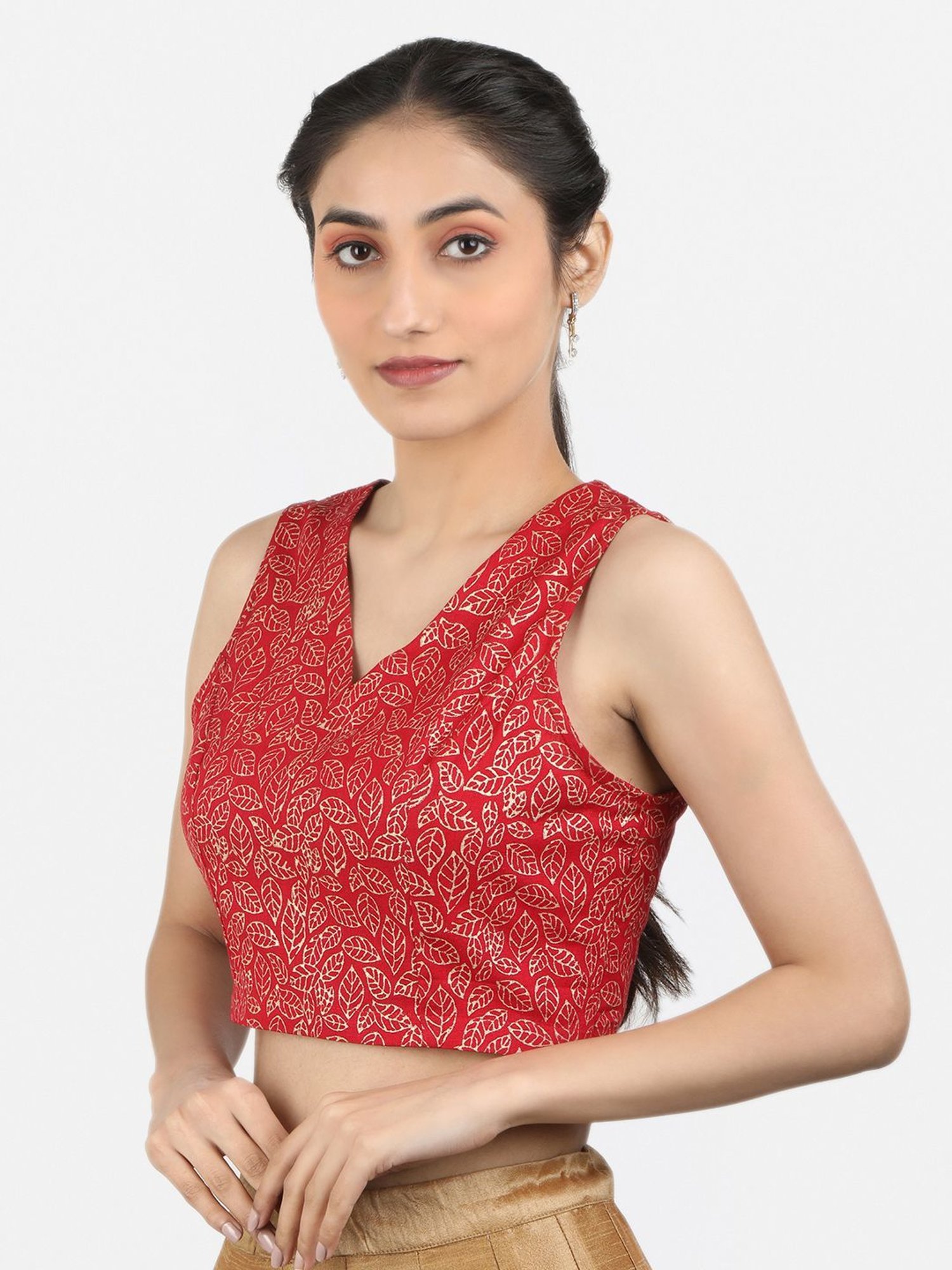 Llajja Red Cotton Printed Readymade Blouse