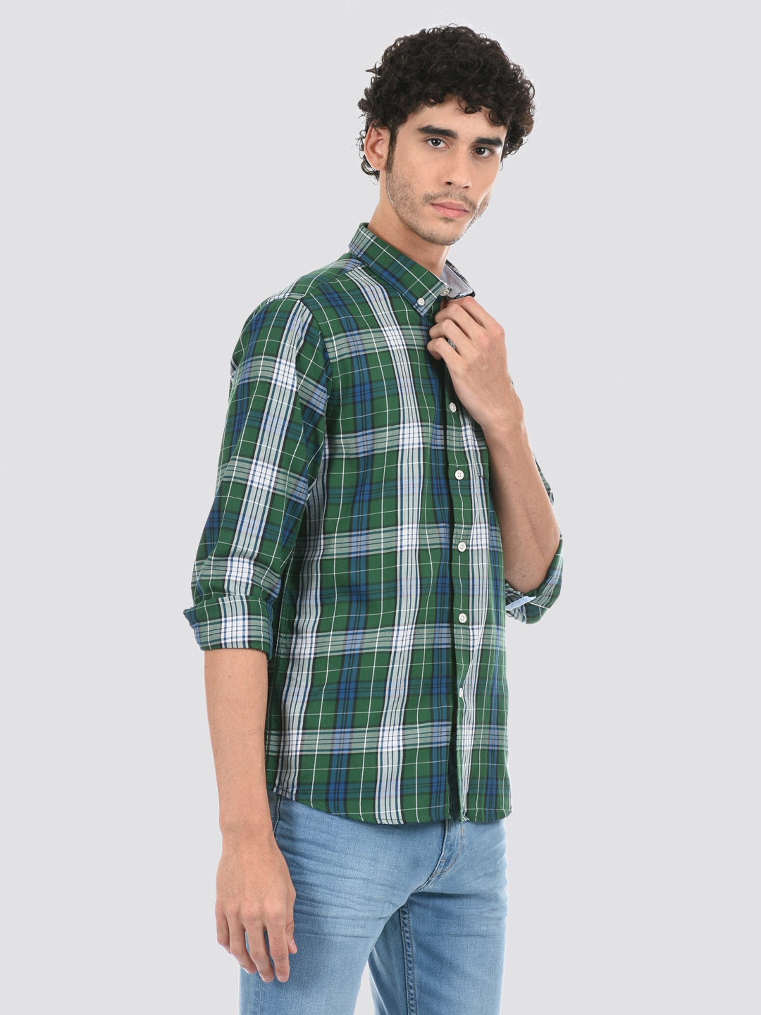 London Fog Green Regular Fit Checks Shirt