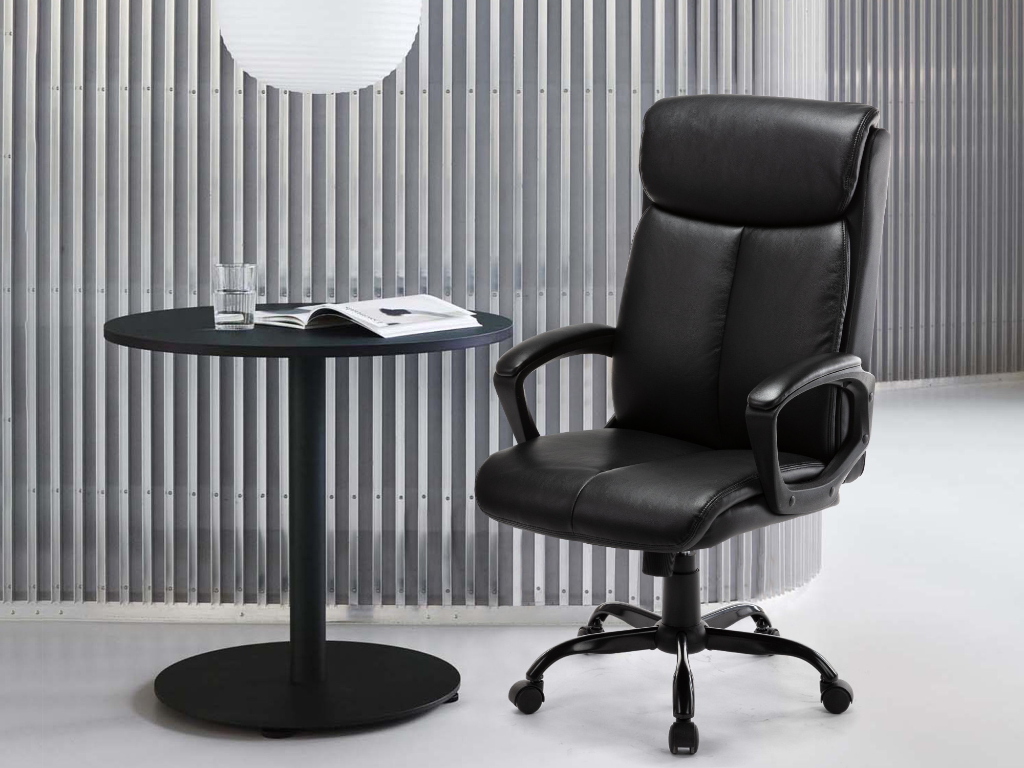 STARSPACE High Back Executive Bonded Leather Swivel Office Chair - Computer Desk Task Chair W/Rocking Function, Black Thick Padded Headrest & Seat Cushion