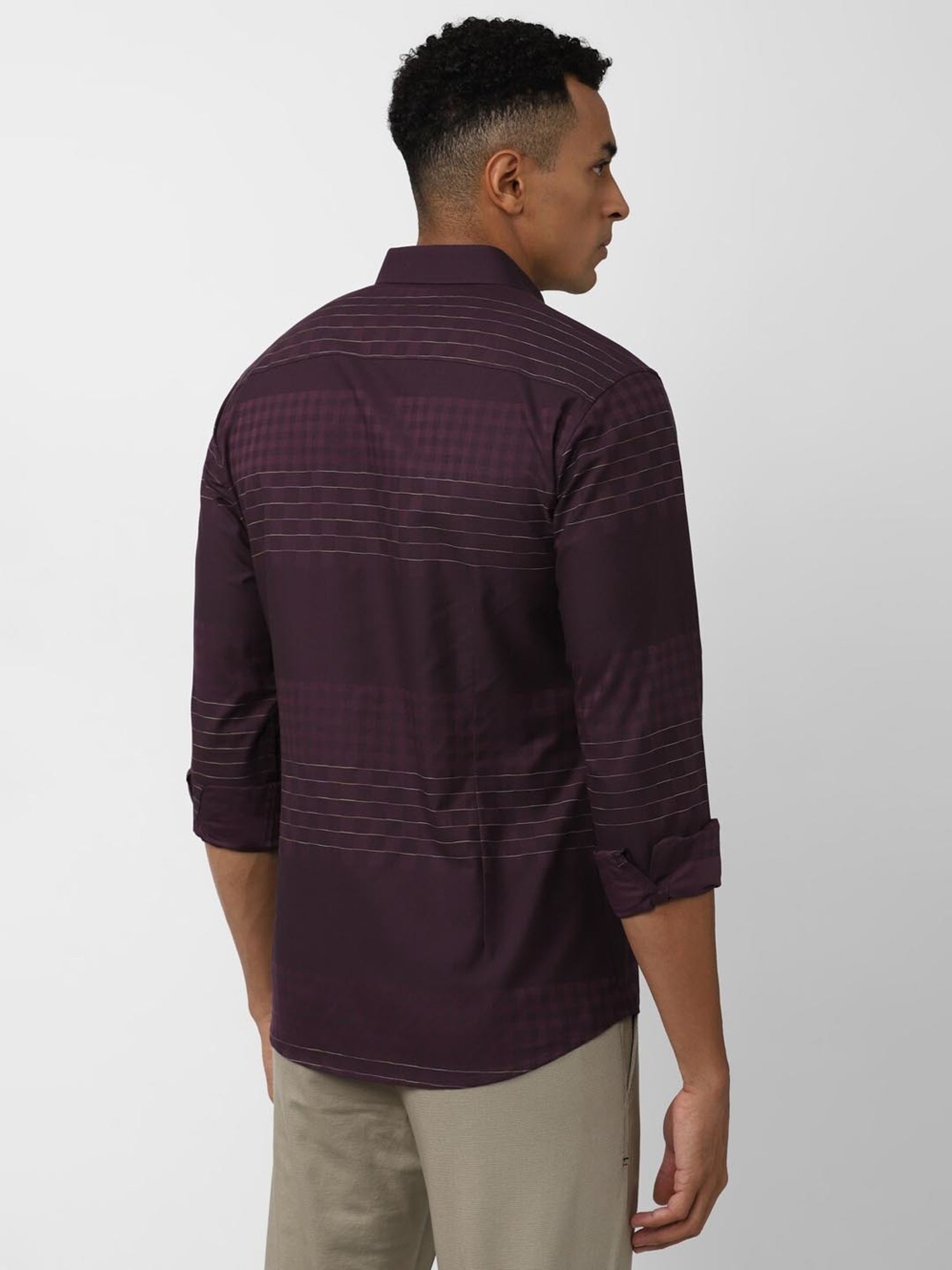 V Dot Maroon Cotton Slim Fit Checks Shirt