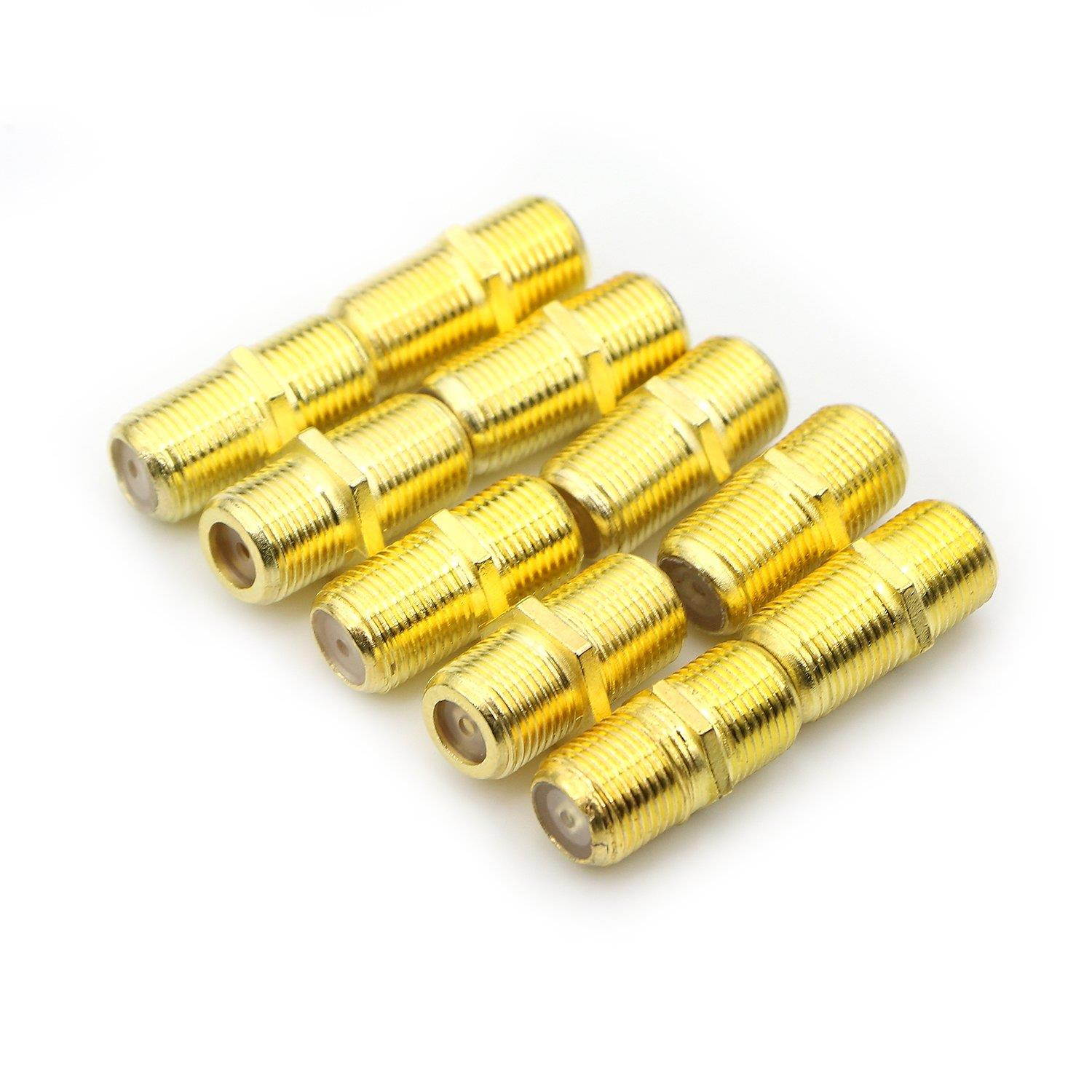 Saisn RG6 Connector Golden Plated F-Type RG6 Coaxial Coupler Cable Extension Adapter (10 Pack)