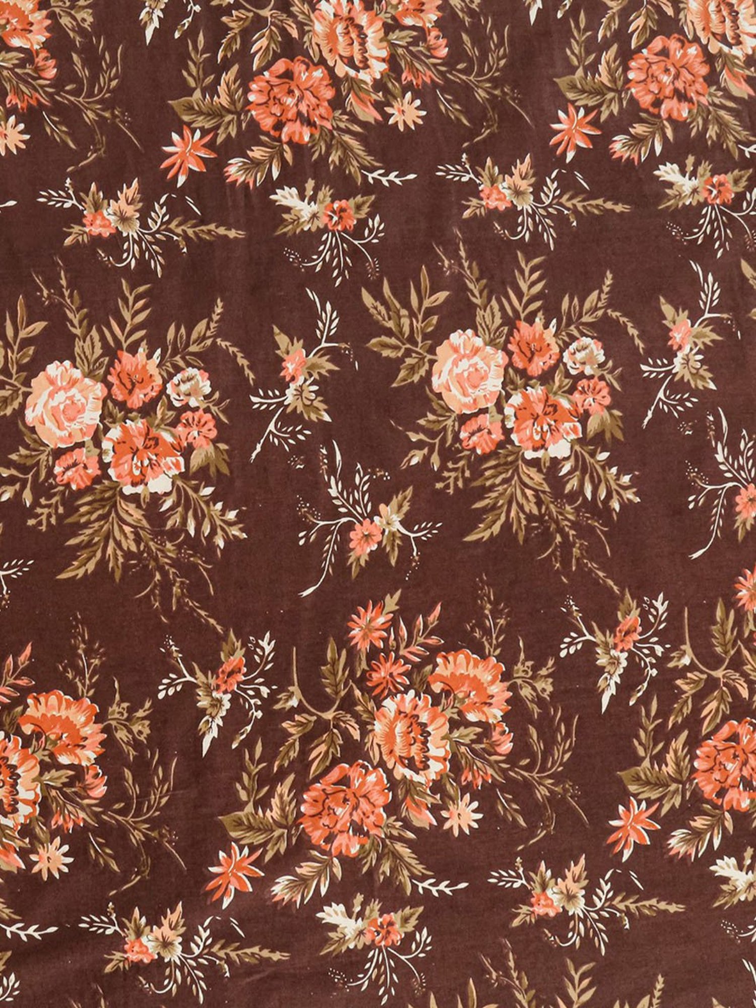 Swayam Dona Floral Brown 160 TC Cotton King Fitted Fitted Bedsheet with 2 Pillow Covers