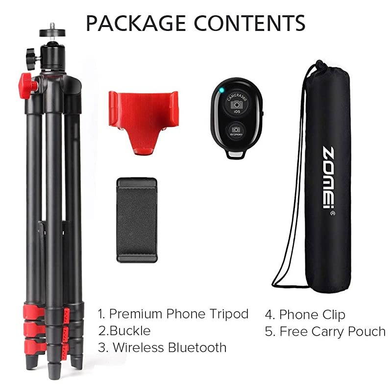 Phone Tripod Tripod for iPhone Camera Portable Lightweight Aluminum Tripod Stand with Universal Cell Phone Holder Carry Bag Remote Shutter for Phone Camera GoProLaser Measure Laser Level