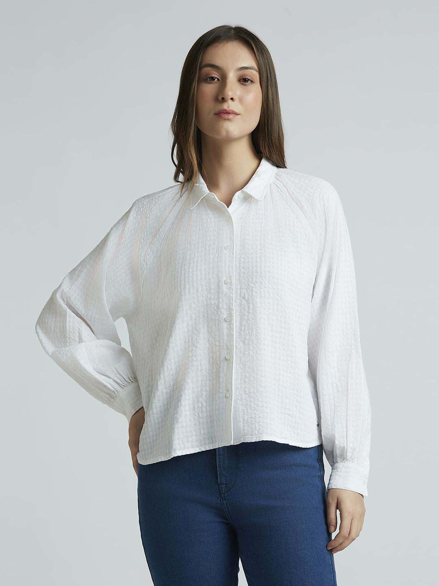 Pepe Jeans White Cotton Self Pattern Shirt
