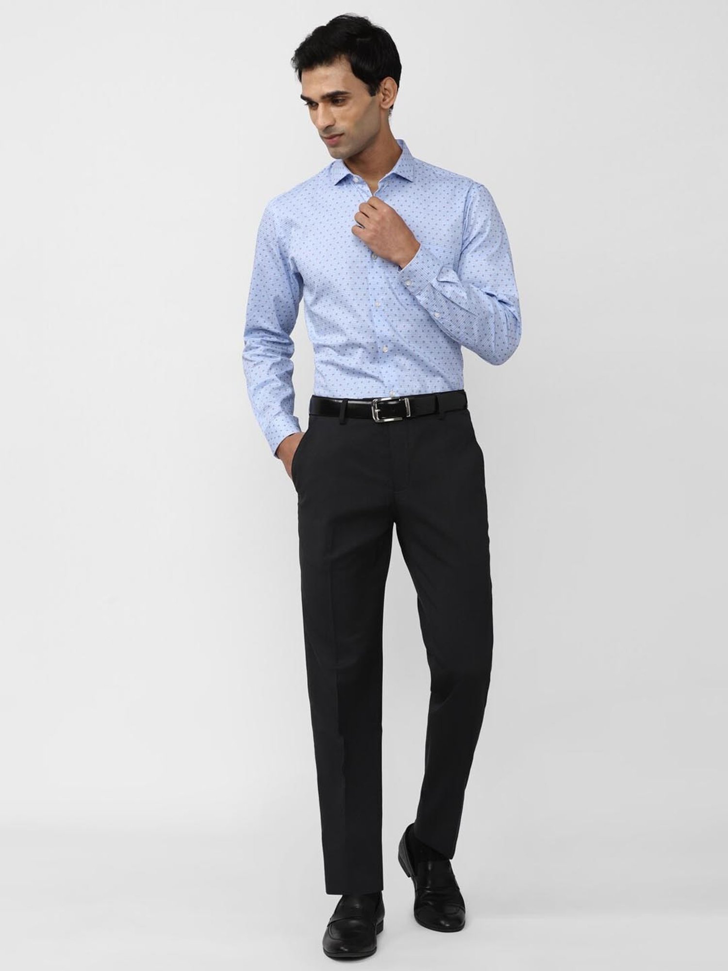 Peter England Black Slim Fit Checks Trousers
