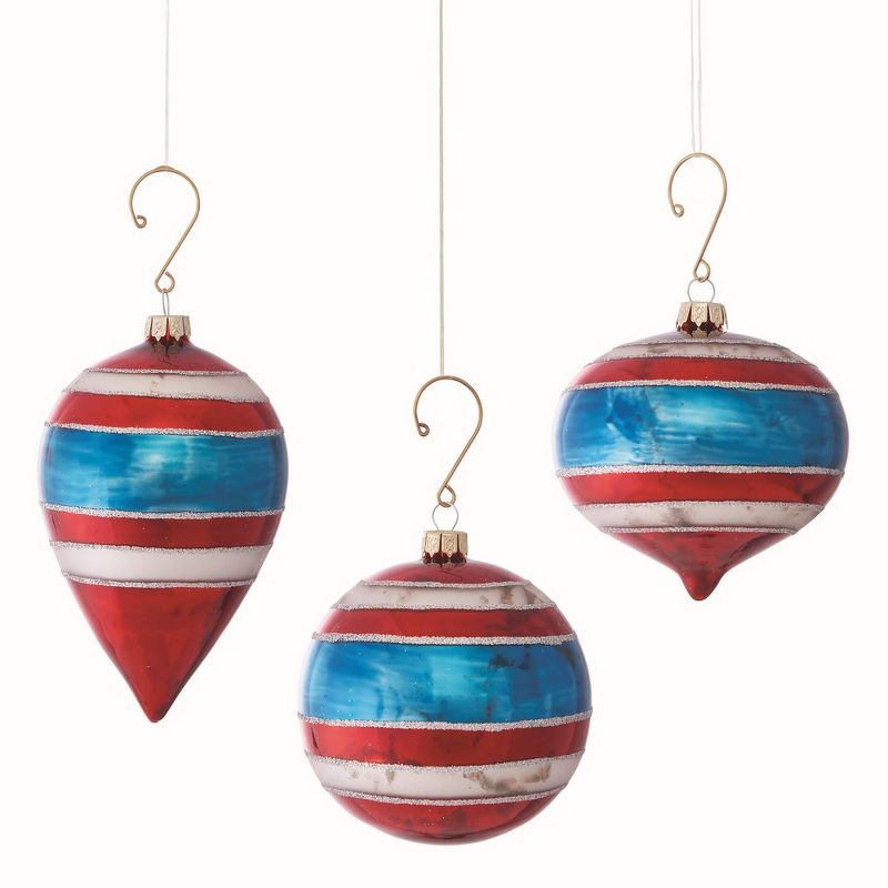 Plum & Post Stripes Ornaments, Set Of 3