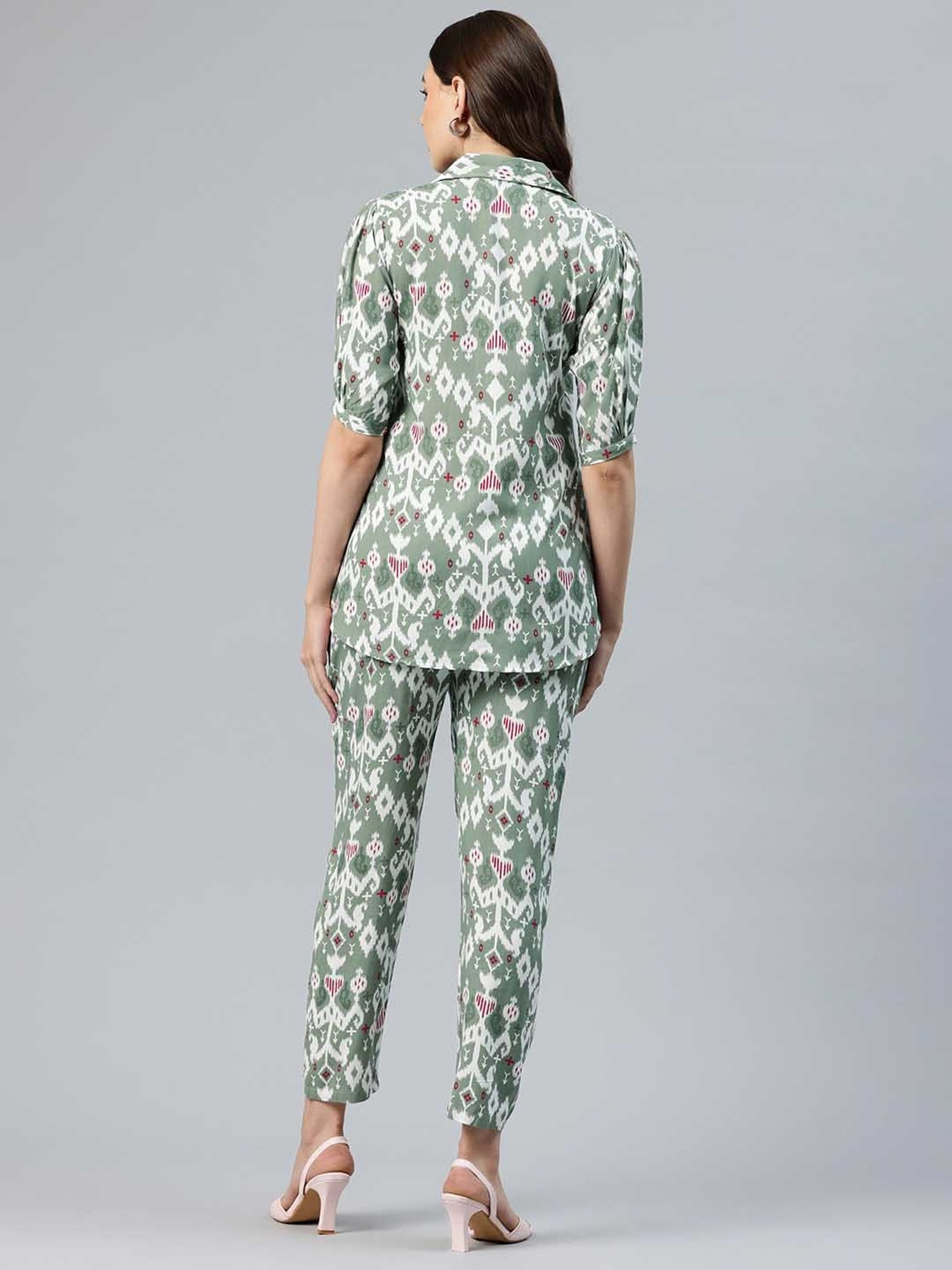 One Femme Green Print Shirt With Pants