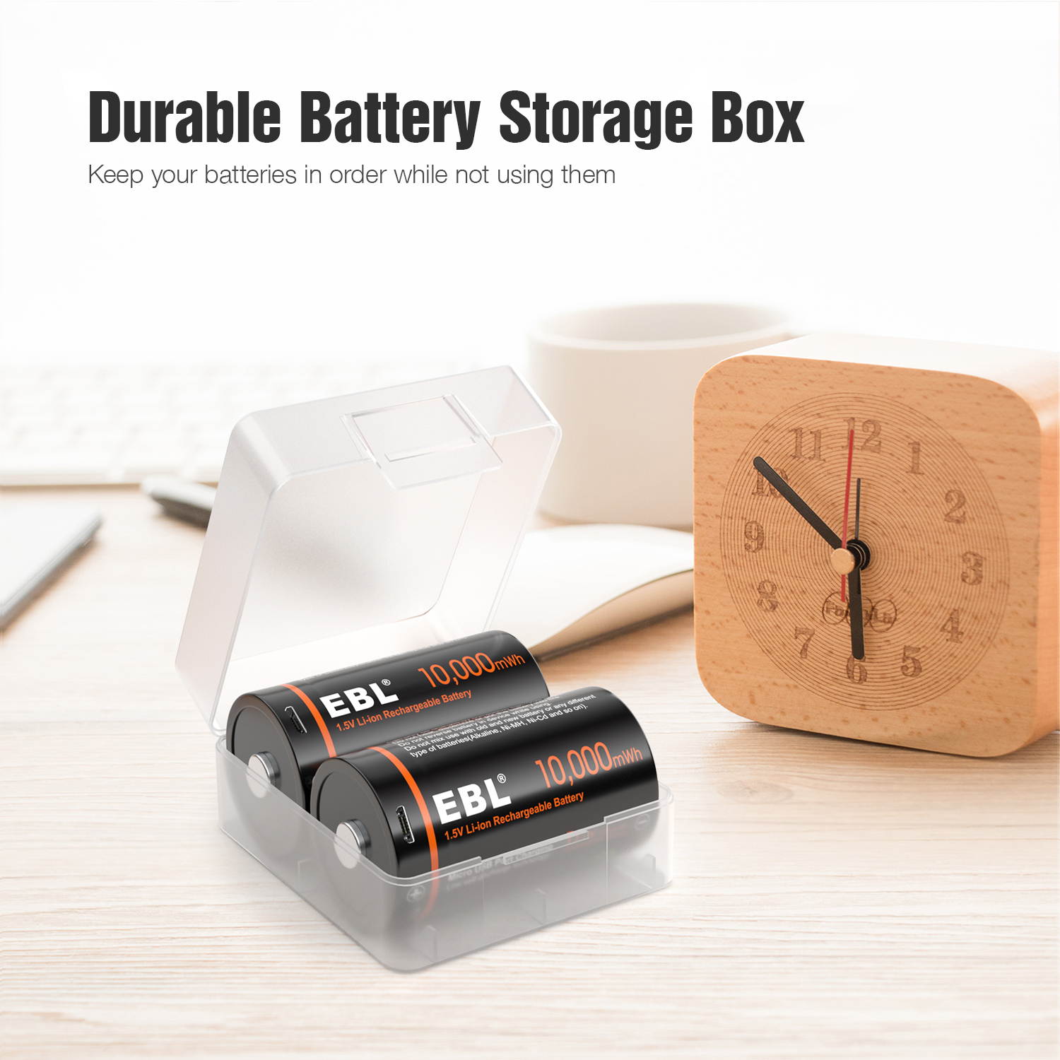 EBL USB Rechargeable D Batteries 10000mWh 1.5V Long Lasting D Cell Li-ion Battery for Flashlights, Baby Monitor (8 Pack)