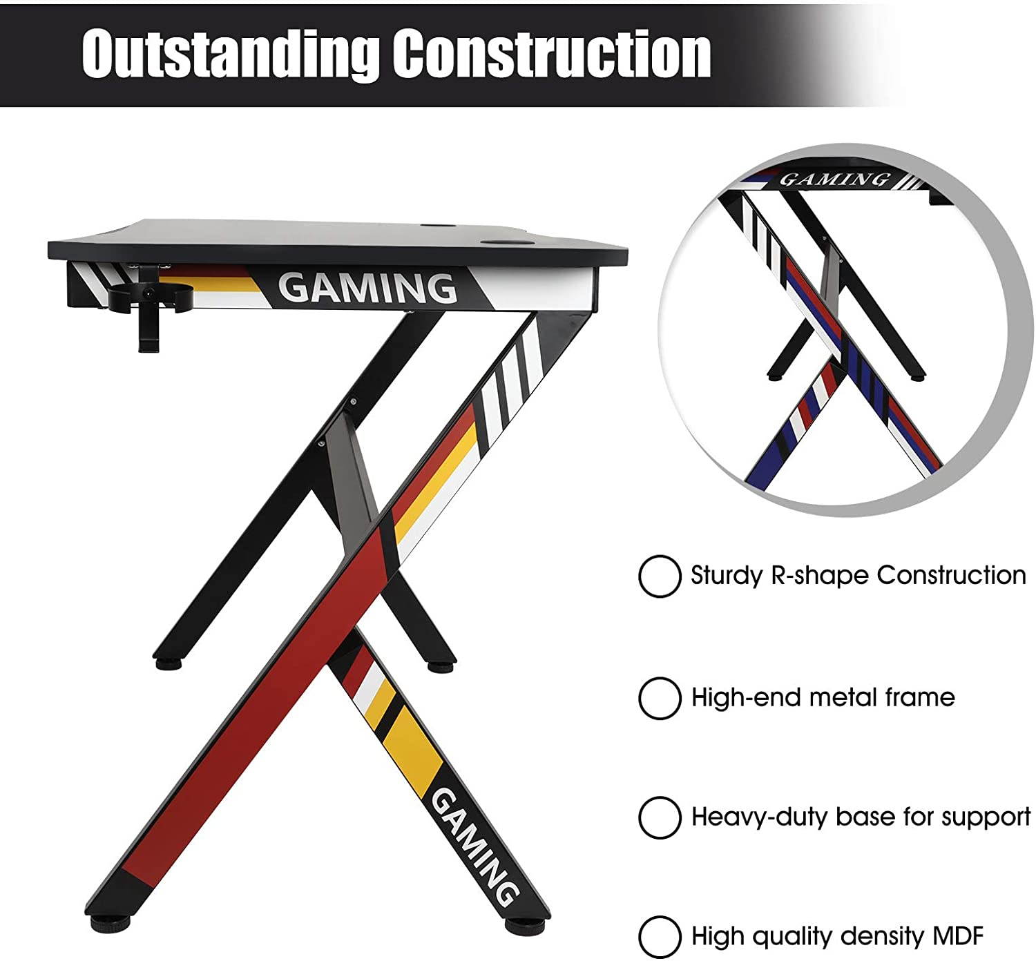 Gaming Desk,45 INCH R Shaped Gaming Table PC Computer Desk Home Office Desk for Men Women/Son (Black)