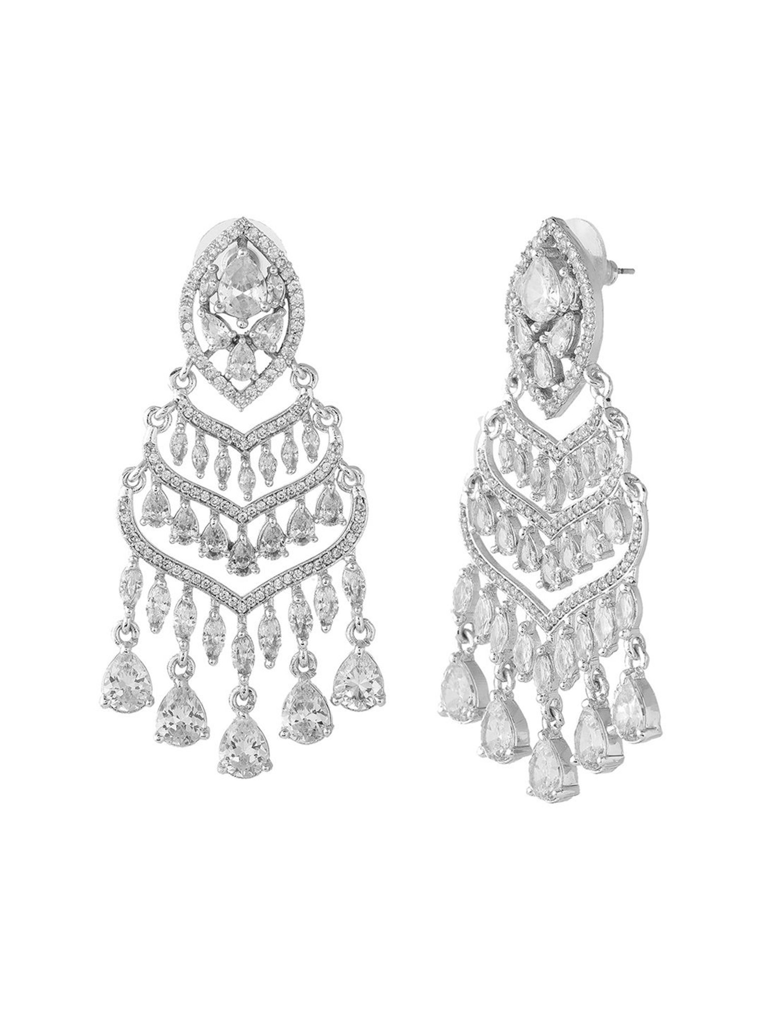 Estele Rhodium-Plated CZ Scintillate Chandelier Earrings
