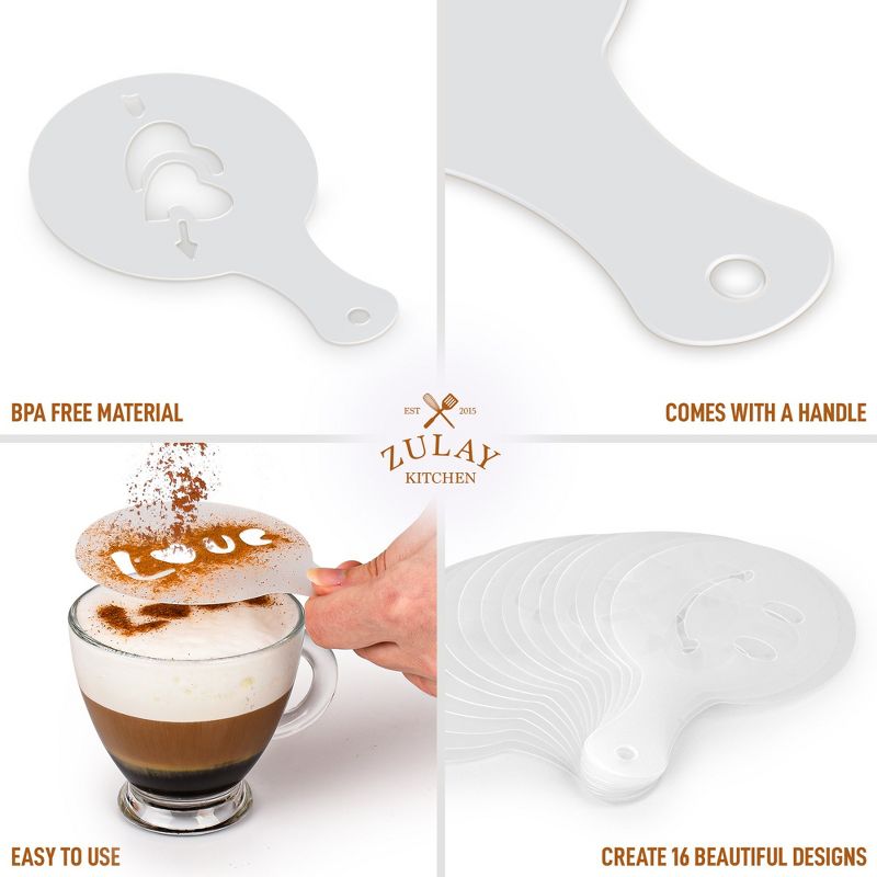 Stencils for Latte Art (16 Pack) with Various Designs to Style your Morning Coffee