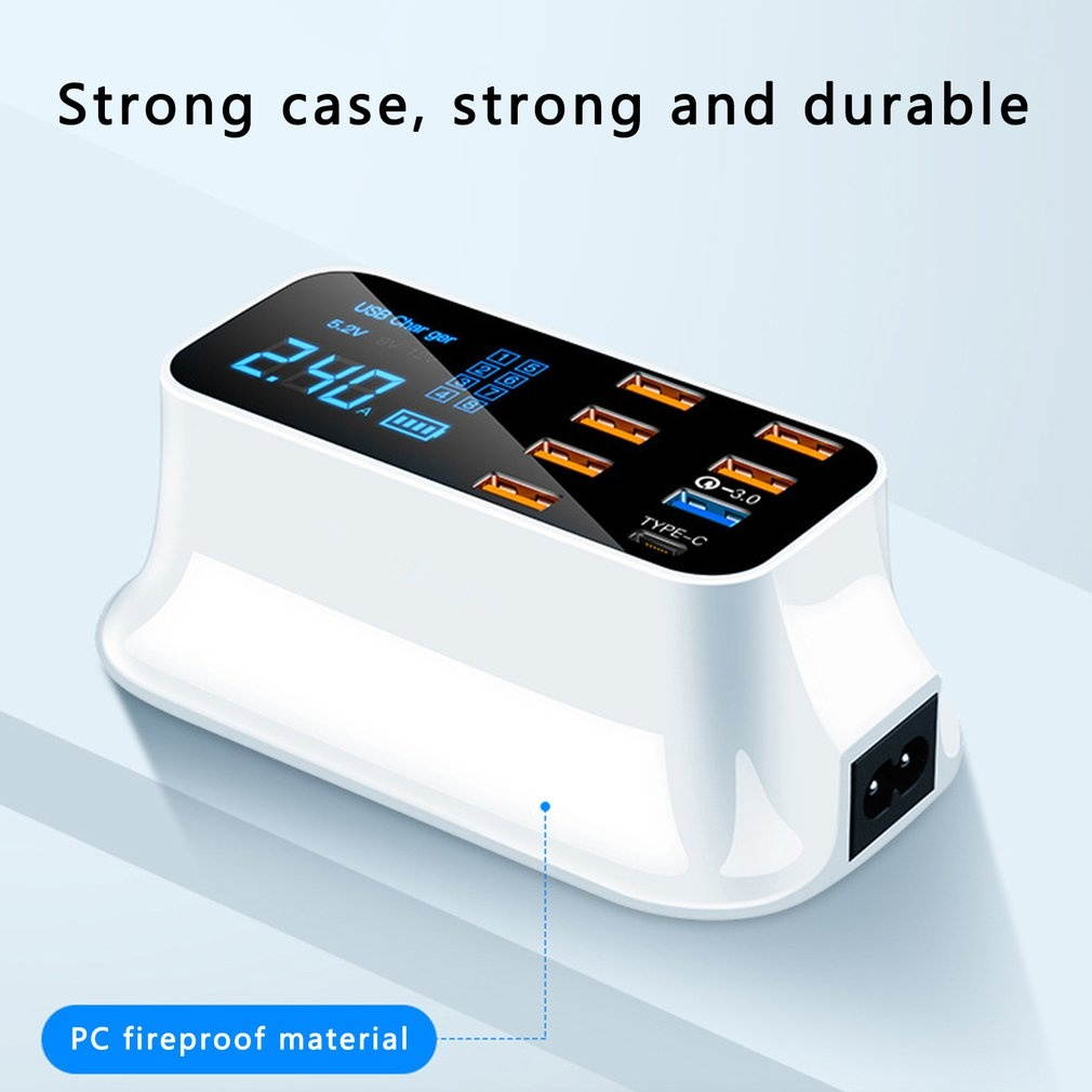 8 Ports QC3.0 Type C USB Charger For Android iPhone Adapter Phone Tablet Digital Display Fast Charger For xiaomi huawei samsung