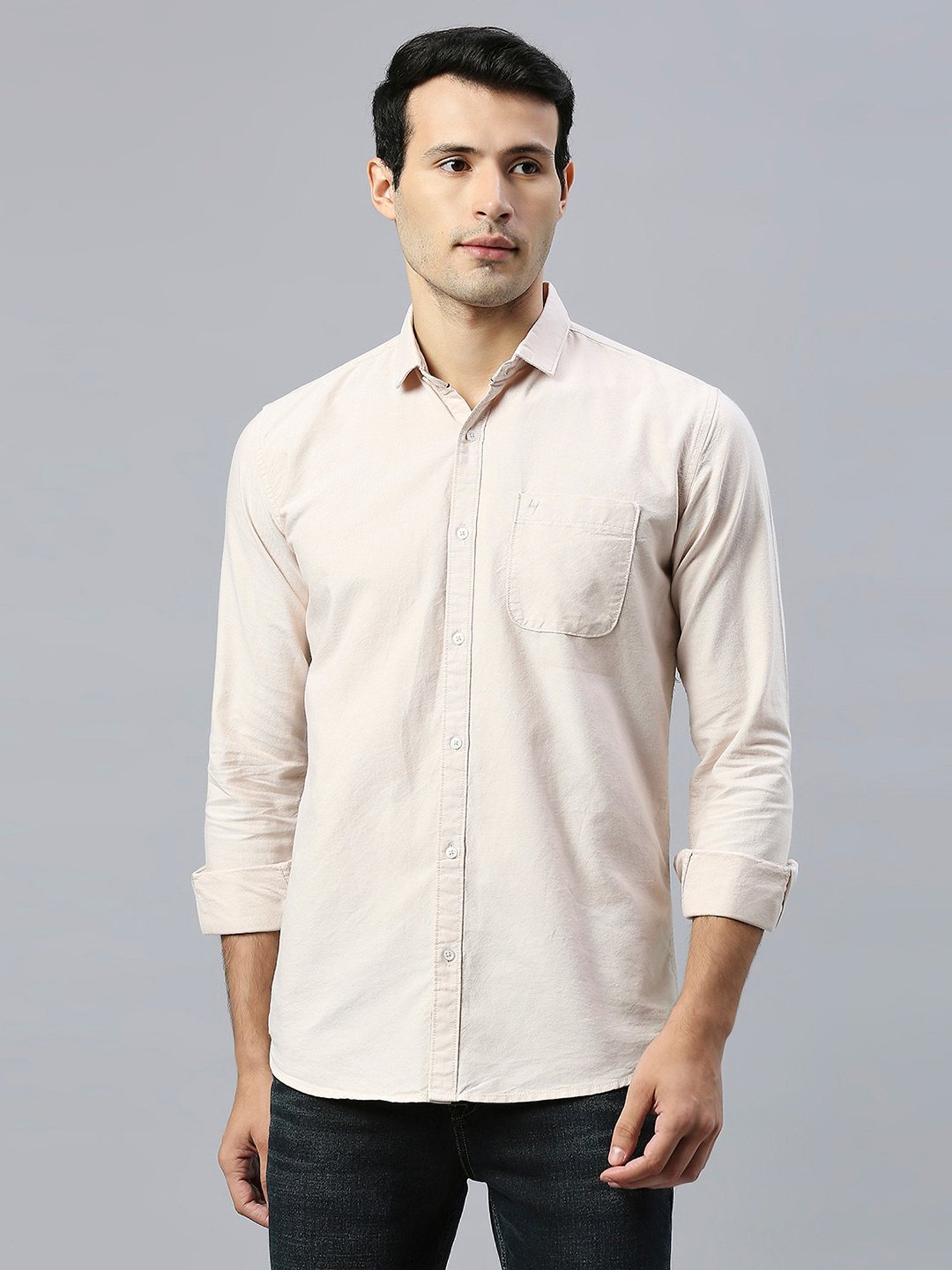 HJ HASASI Cream Slim Fit Cotton Shirt