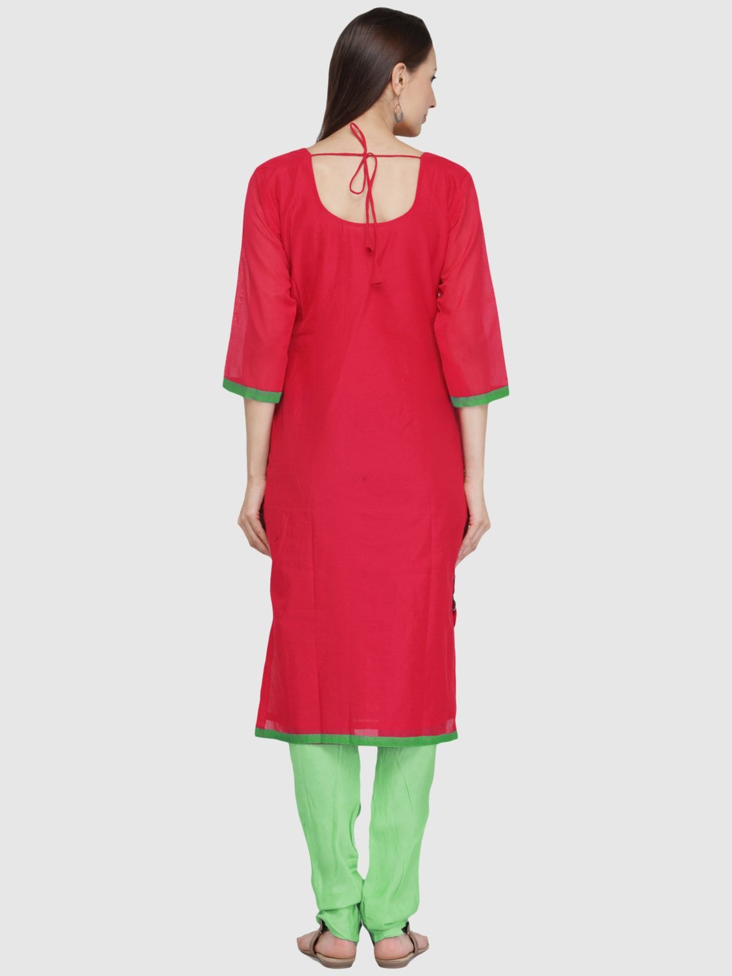 Chhabra 555 Red & Green Embroidered Unstitched Dress Material