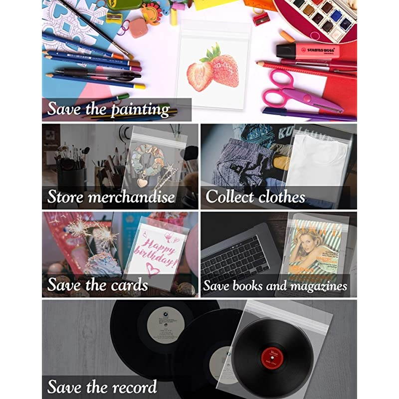 100 Pack Clear Bags for Mats, Pictures, Acid-Free, 4-3/4" x 6-1/2"