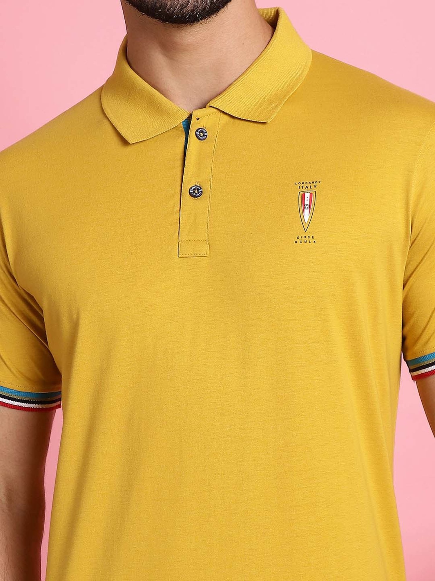 Venitian- Forbidden Clothing Yellow Slim Fit Printed Polo T-Shirt