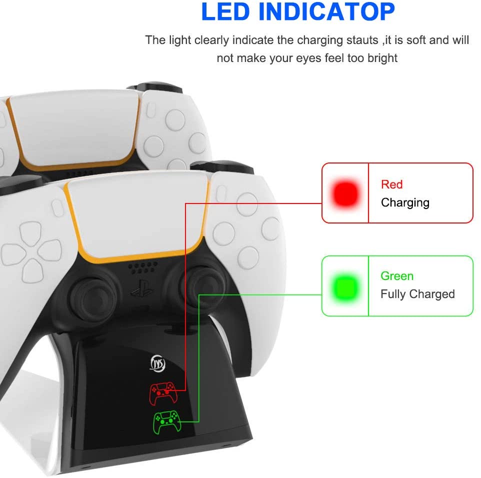 PS5 Controller Charger Station, PS5 Dualsense Controller Charging Station, 5V/2.8A 1.5-2.5 Hours Fast Charging Dual Dock for Playstation 5 Gampad, with LED Indicators & AC Adapter
