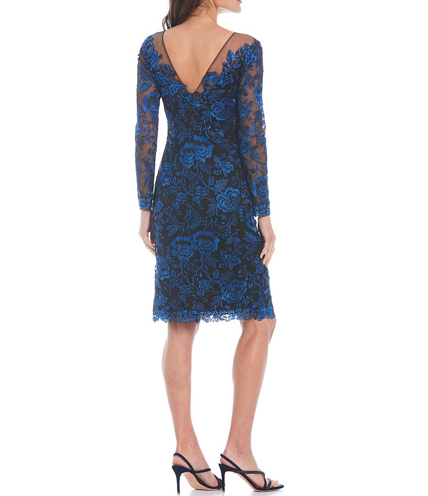 Tadashi Shoji Illusion Yoke Boat Neck Long Sleeve Lace Sheath Dress
