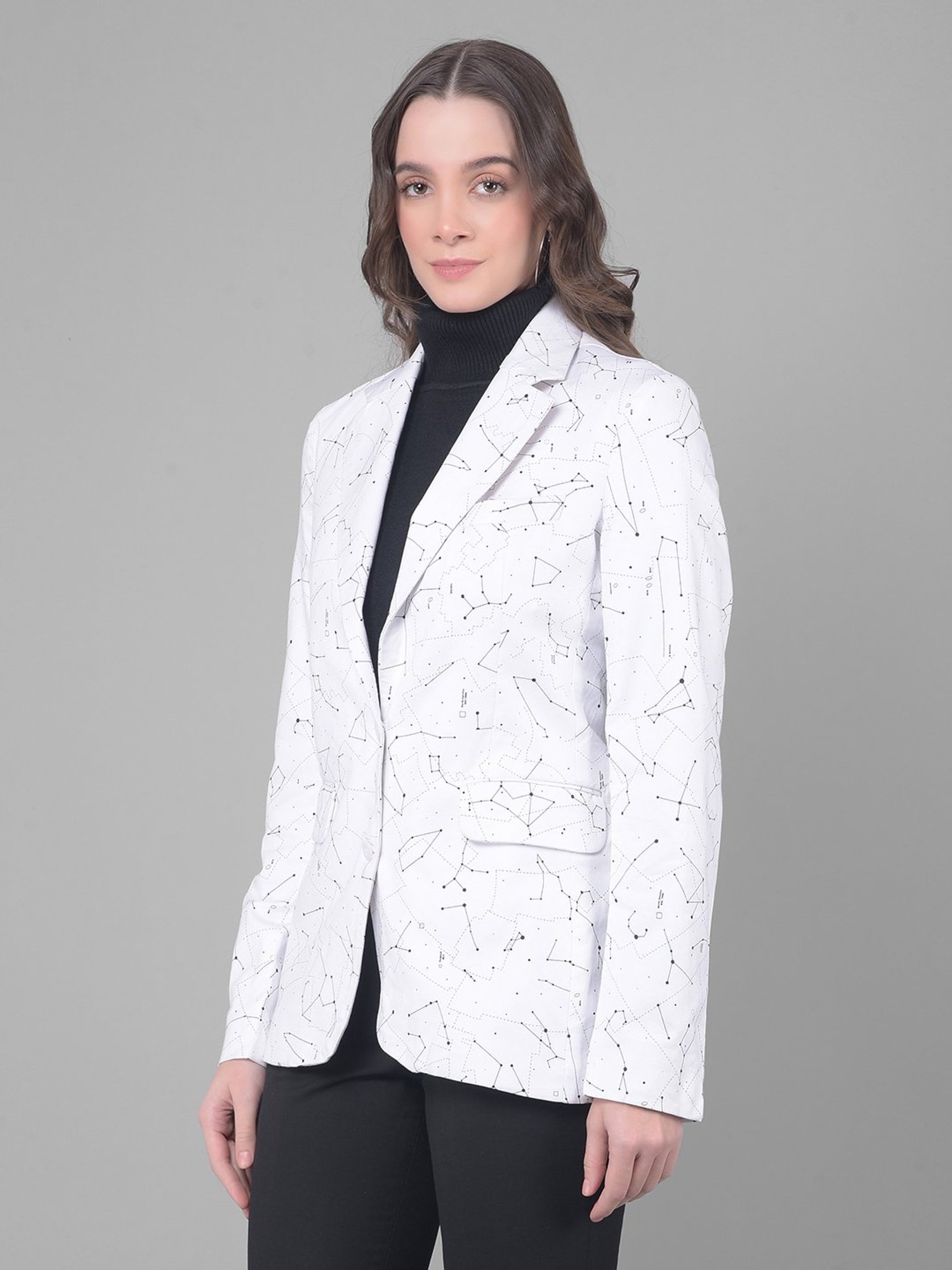 Crimsoune Club White & Black Cotton Printed Blazer