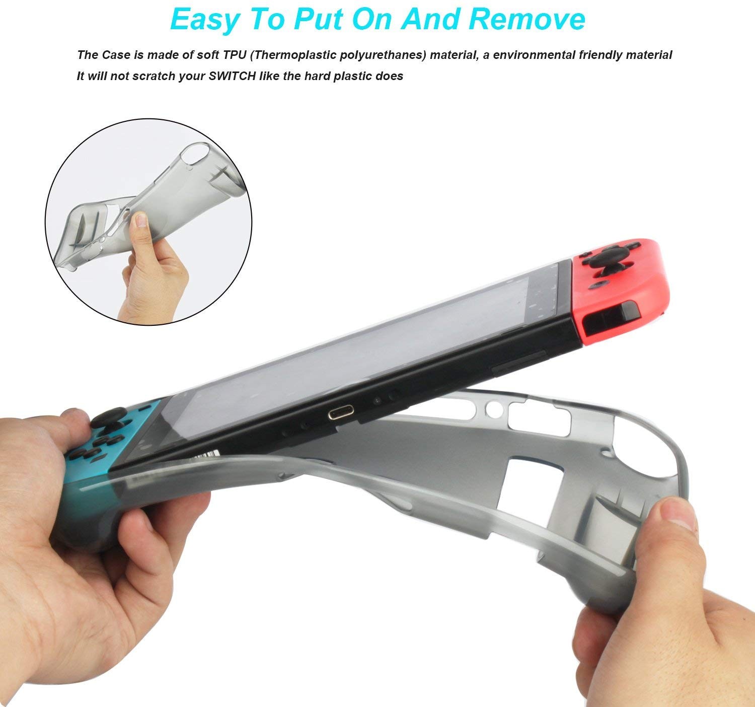 Protective Case Cover for Nintendo Switch Comfortable Soft TPU Grip Case and Ergonomic Anti-Scratch Shock-Absorption Cover for Nintendo Switch 2017 with 8 Thumb Grips Caps