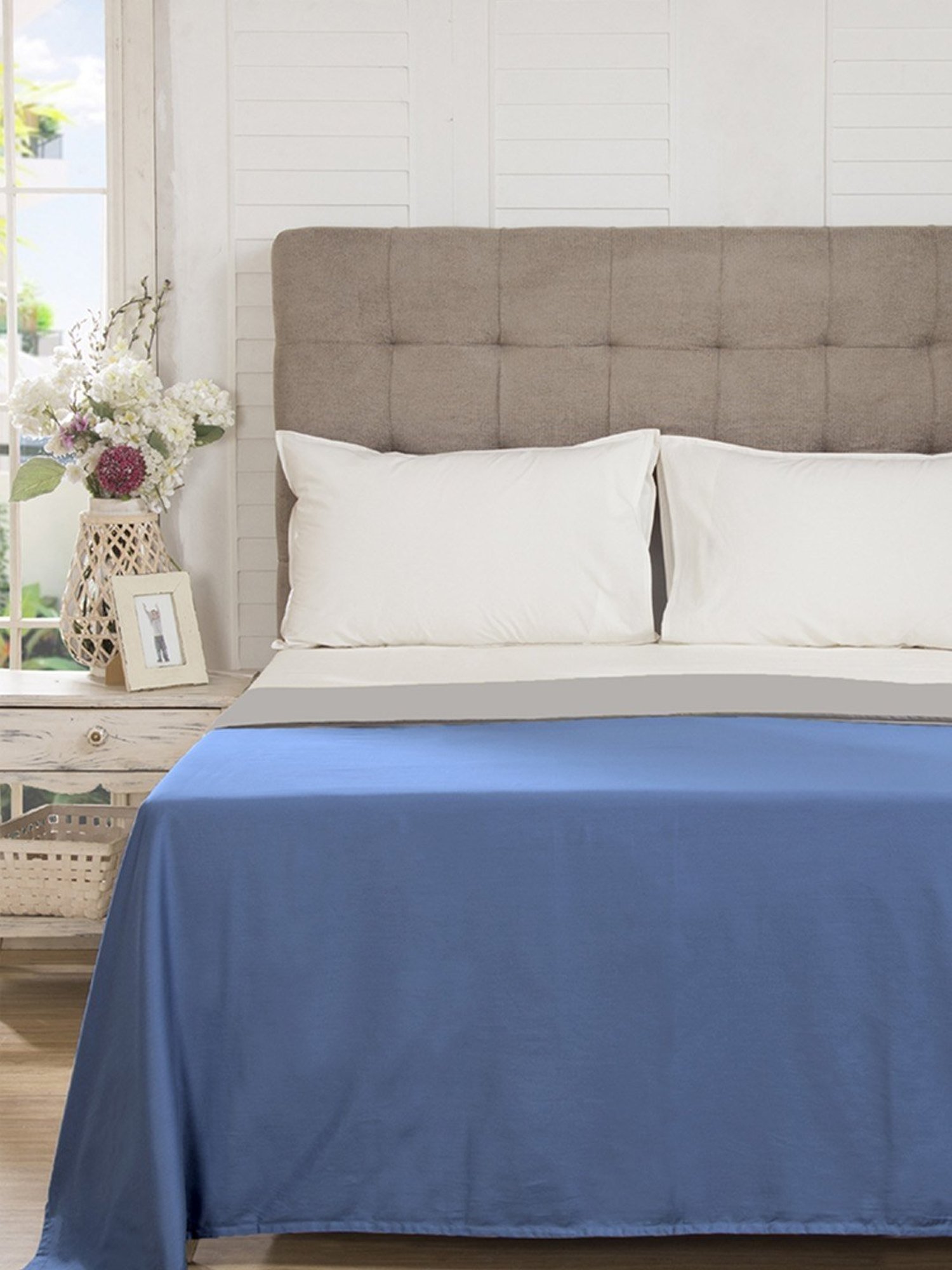 Maspar Blue Cotton 200 TC Reversible Duvet Cover Set