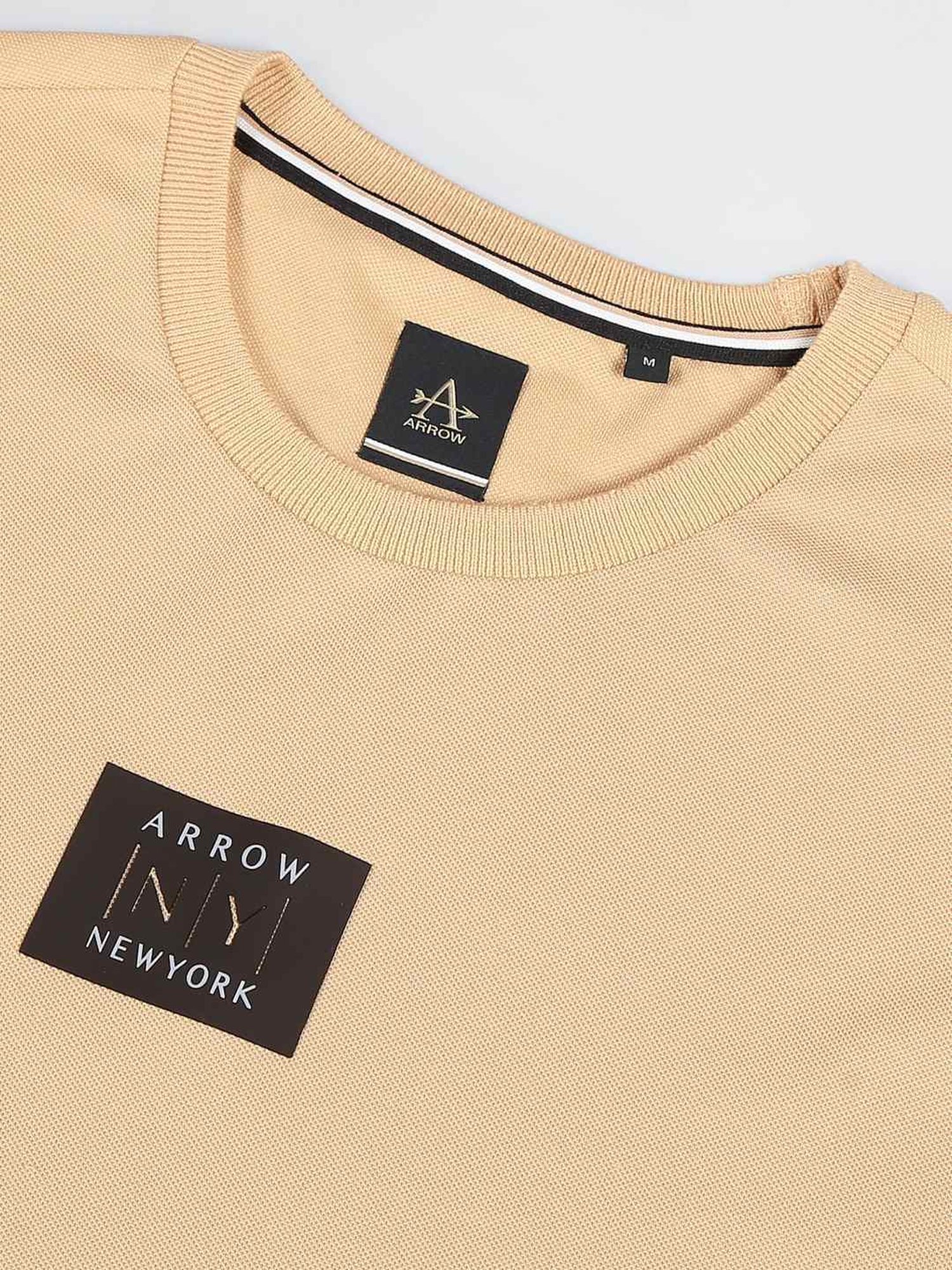 Arrow New York Beige Cotton Regular Fit T-Shirt