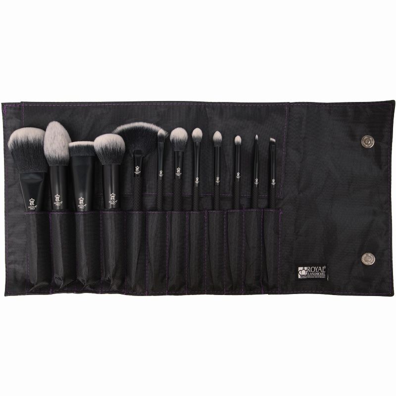 MODA Brush Pro 13pc Full Face Black Makeup Brush Set with  Wrap, Includes - Highlighter, Buffer, Shade, and Crease Brushes