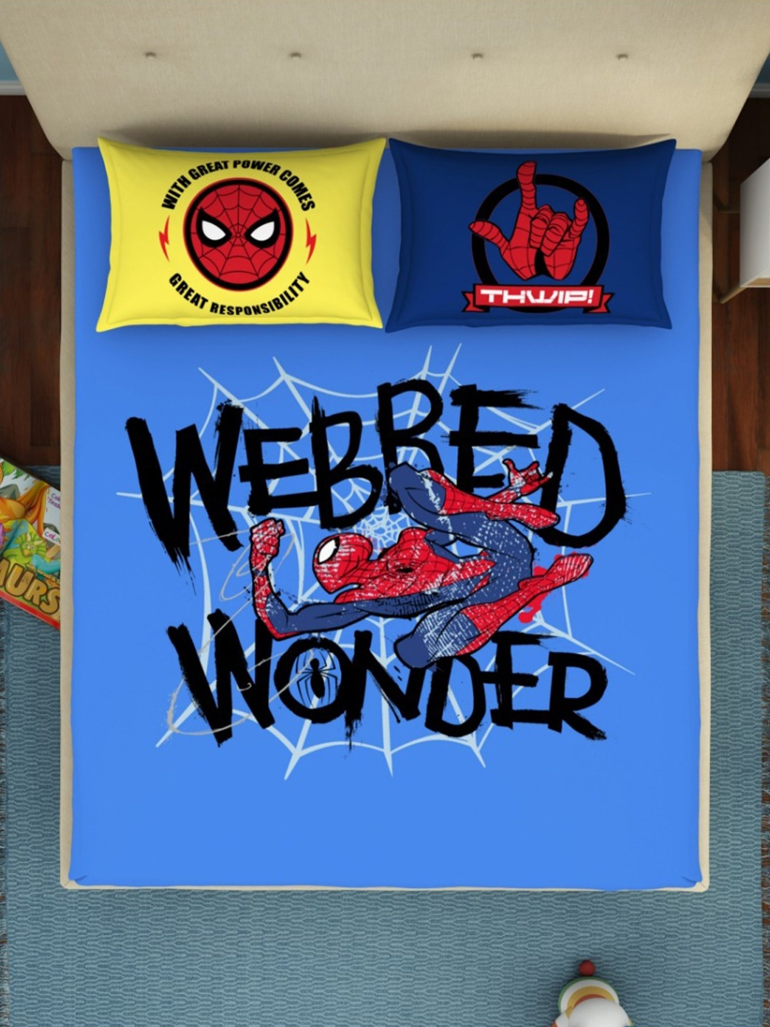 Spaces Character based Blue 180 TC Cotton Queen Bed Sheet with 2 Pillow Covers