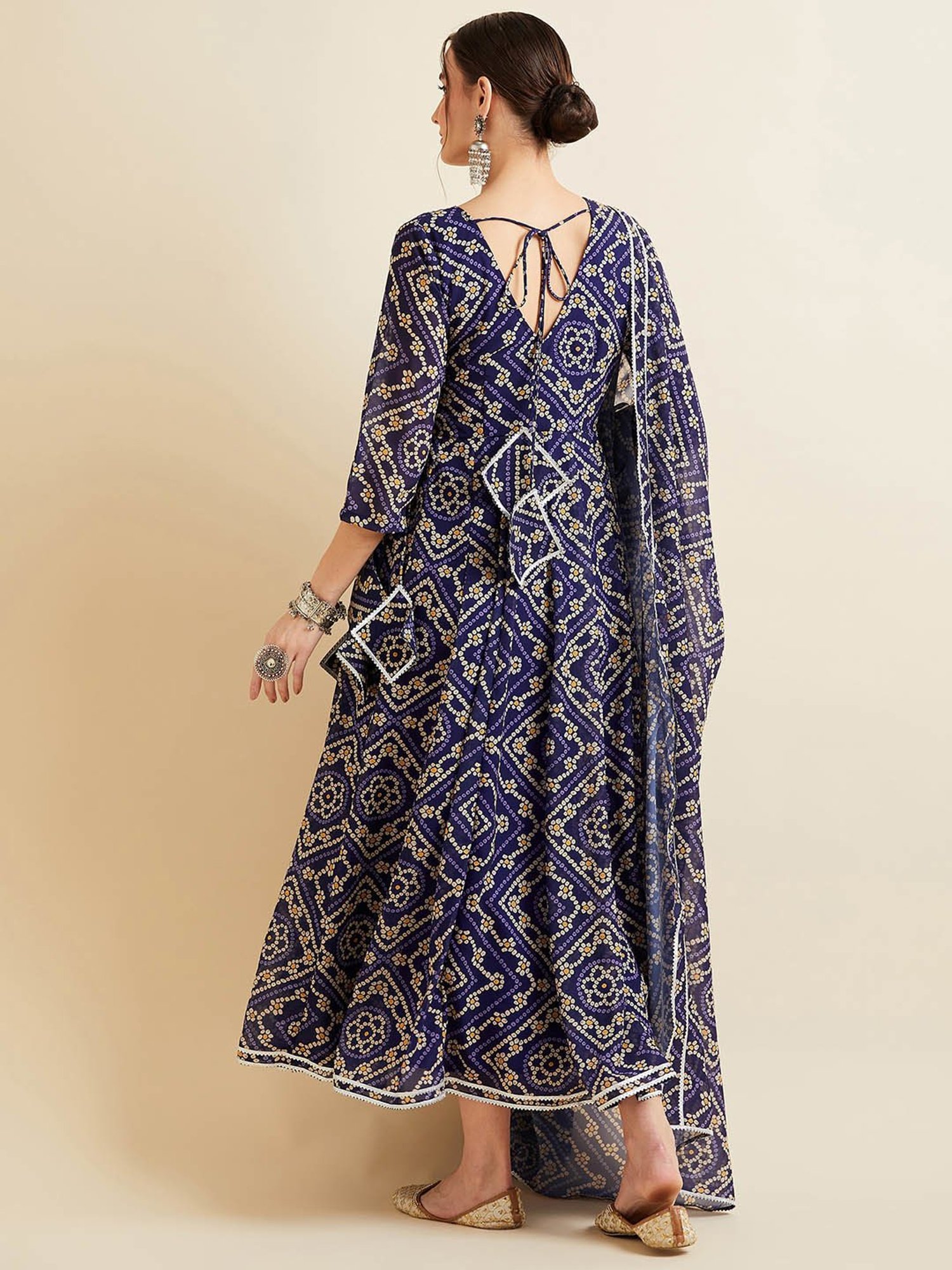 PANIT Blue Printed Ethnic Dress With Dupatta
