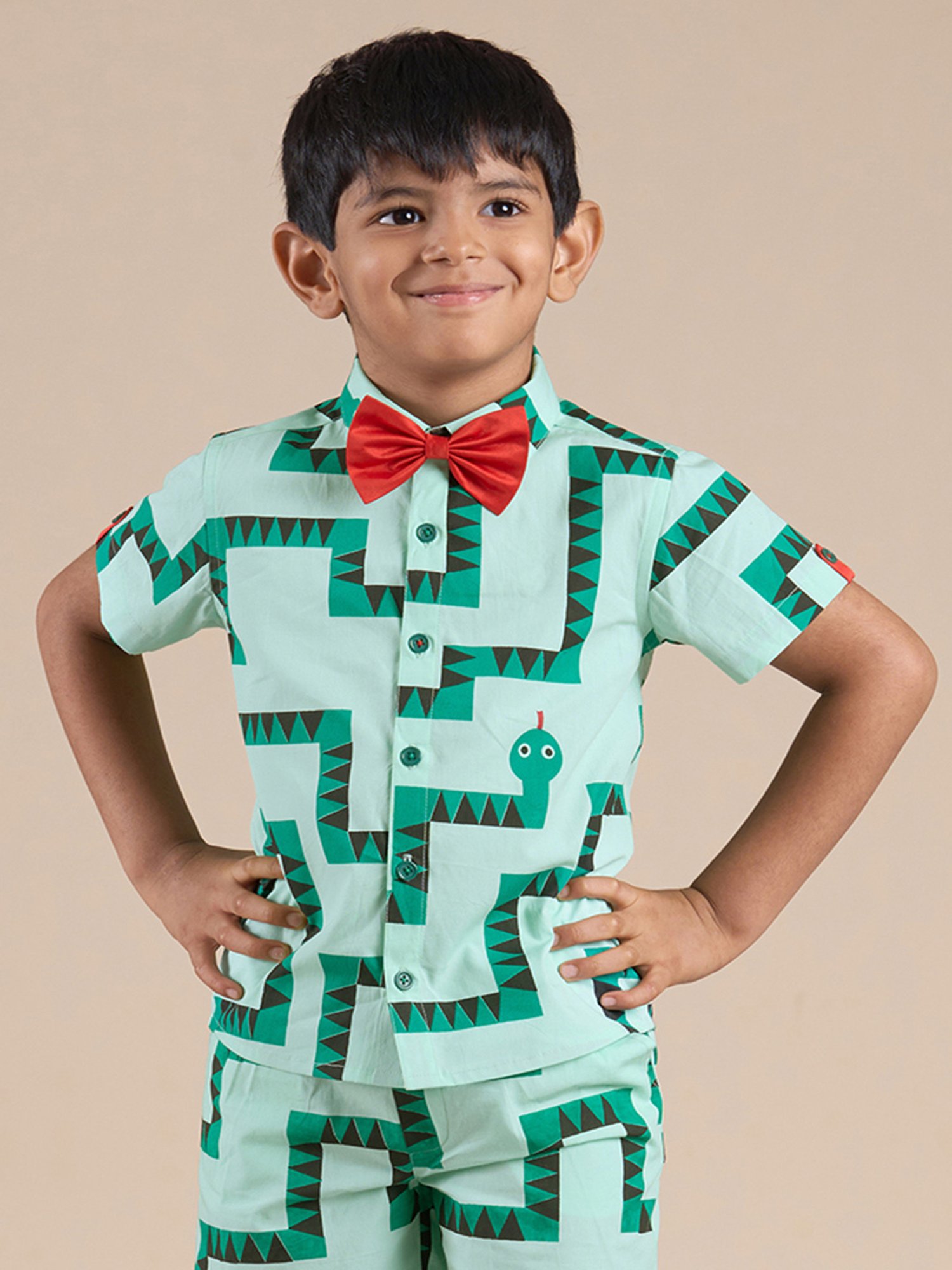 Lil Drama Kids Green Printed Shirt