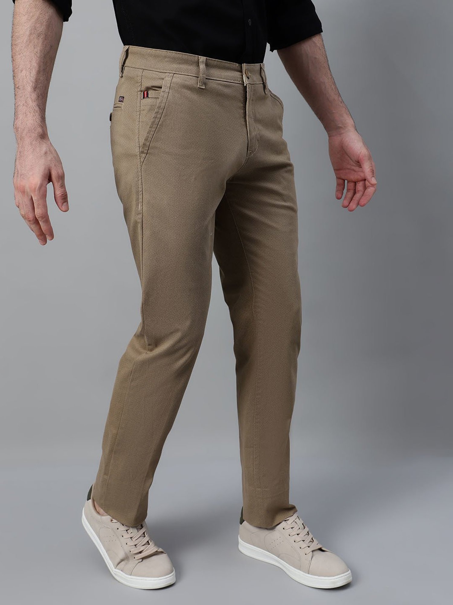 Cantabil Khaki Cotton Blend Regular fit Self Trousers