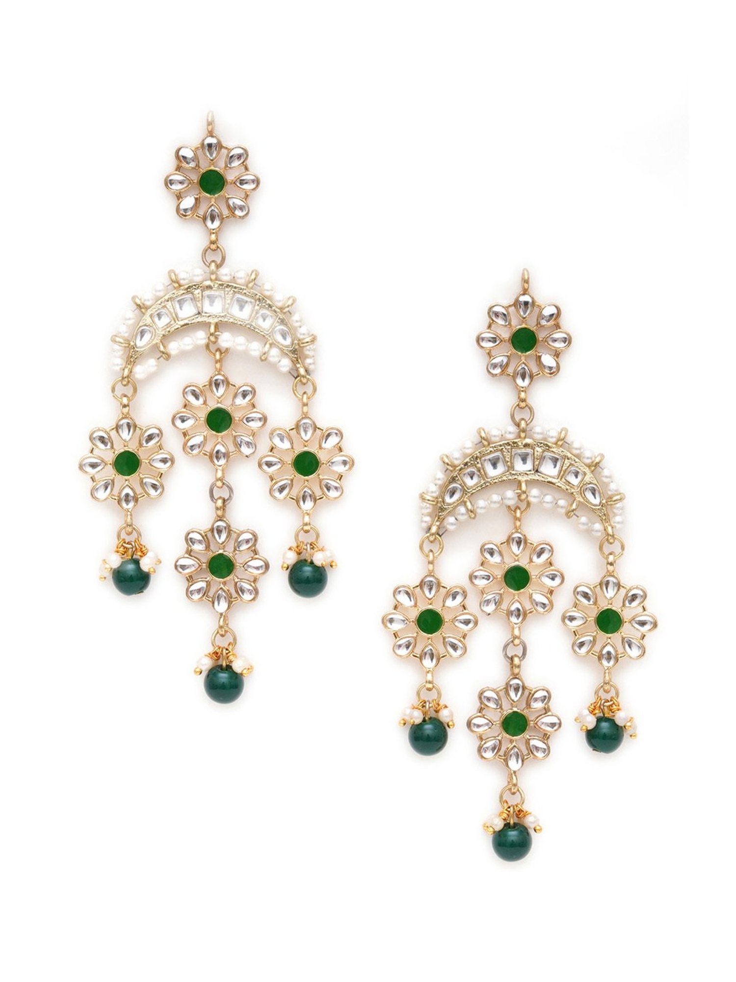 Karatcart Gold-Plated Floral Green Meena Kundan Dangler Earrings