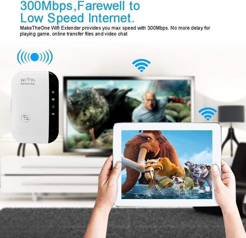 WiFi Extender Range Repeater 300Mbps Upgraded Firmware Wireless Internet Signal Booster 2.4GHz Network Blast high Compatibility Cover Long Range and Eliminate WiFi Dead Spots