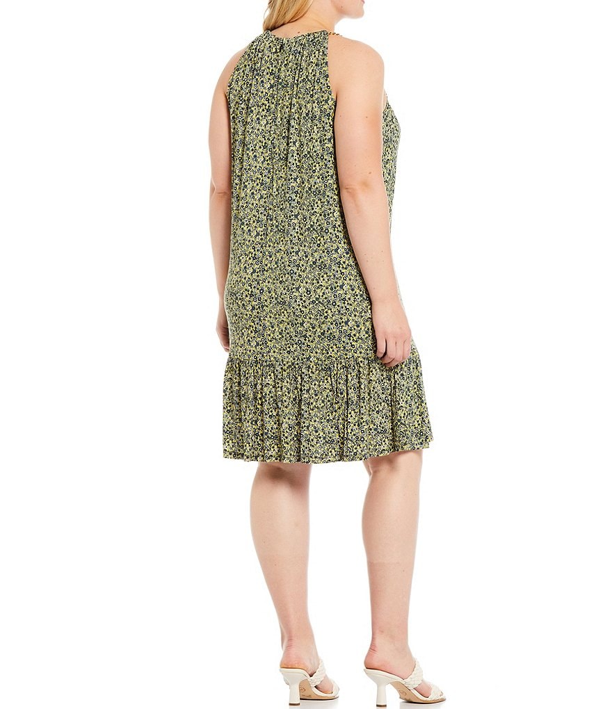 Jessica Howard Plus Size Crew Neck 3/4 Sleeve Printed Trapeze Dress