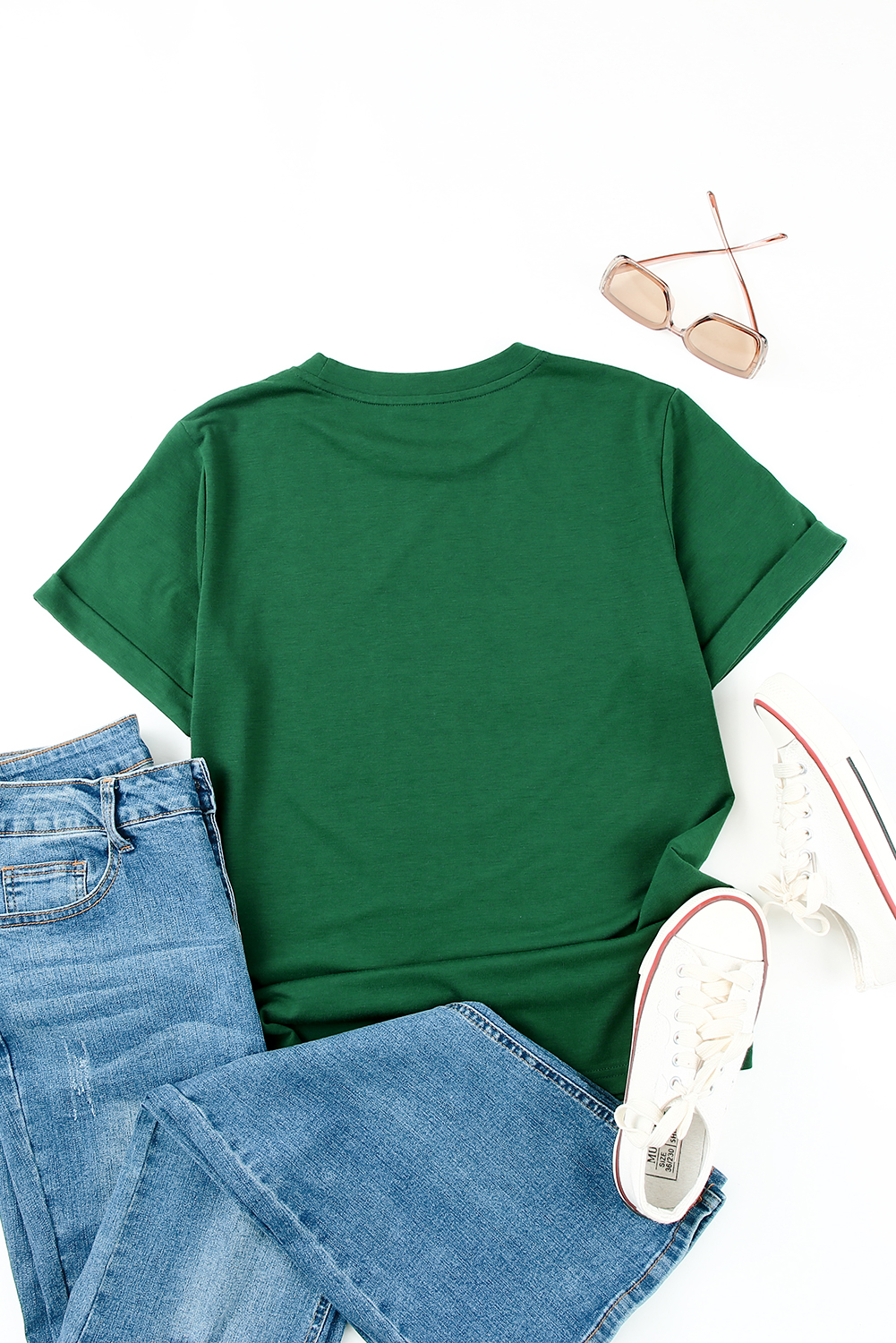 Blank T Shirt - Green Casual Solid Color Crew Neck Tee Customized