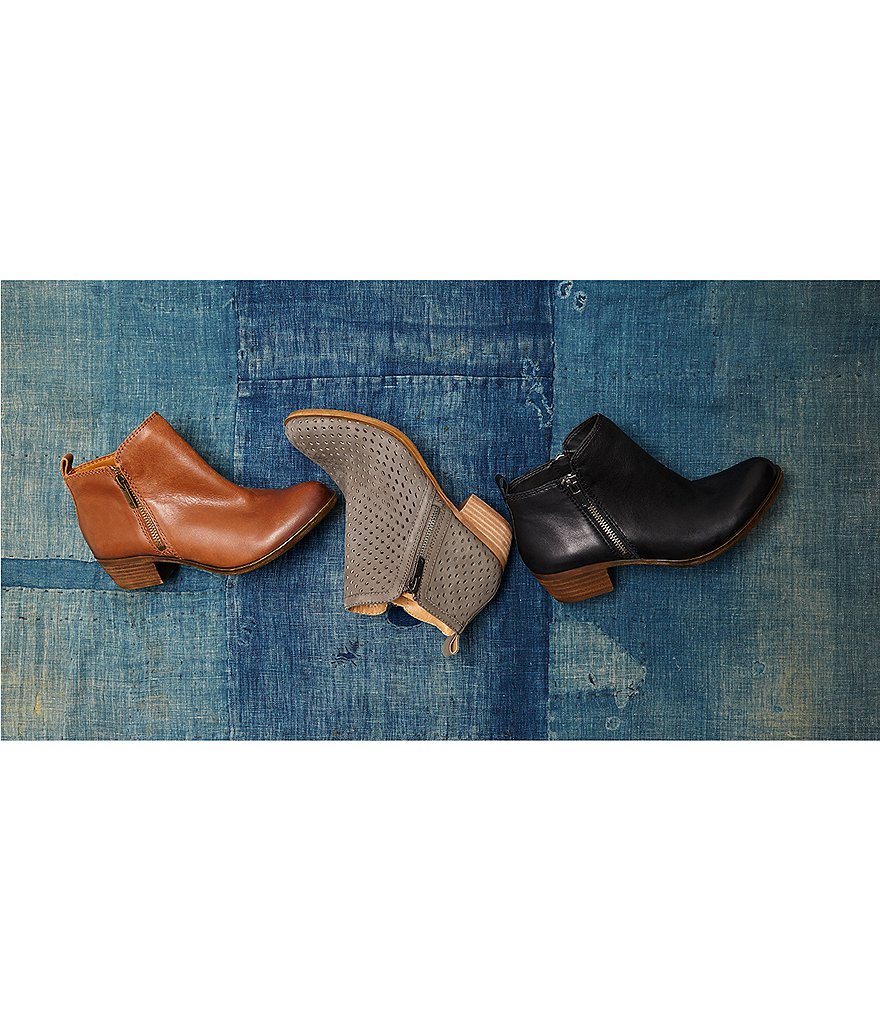 Lucky Brand Basel Smooth Leather Side Zip Block Heel Booties
