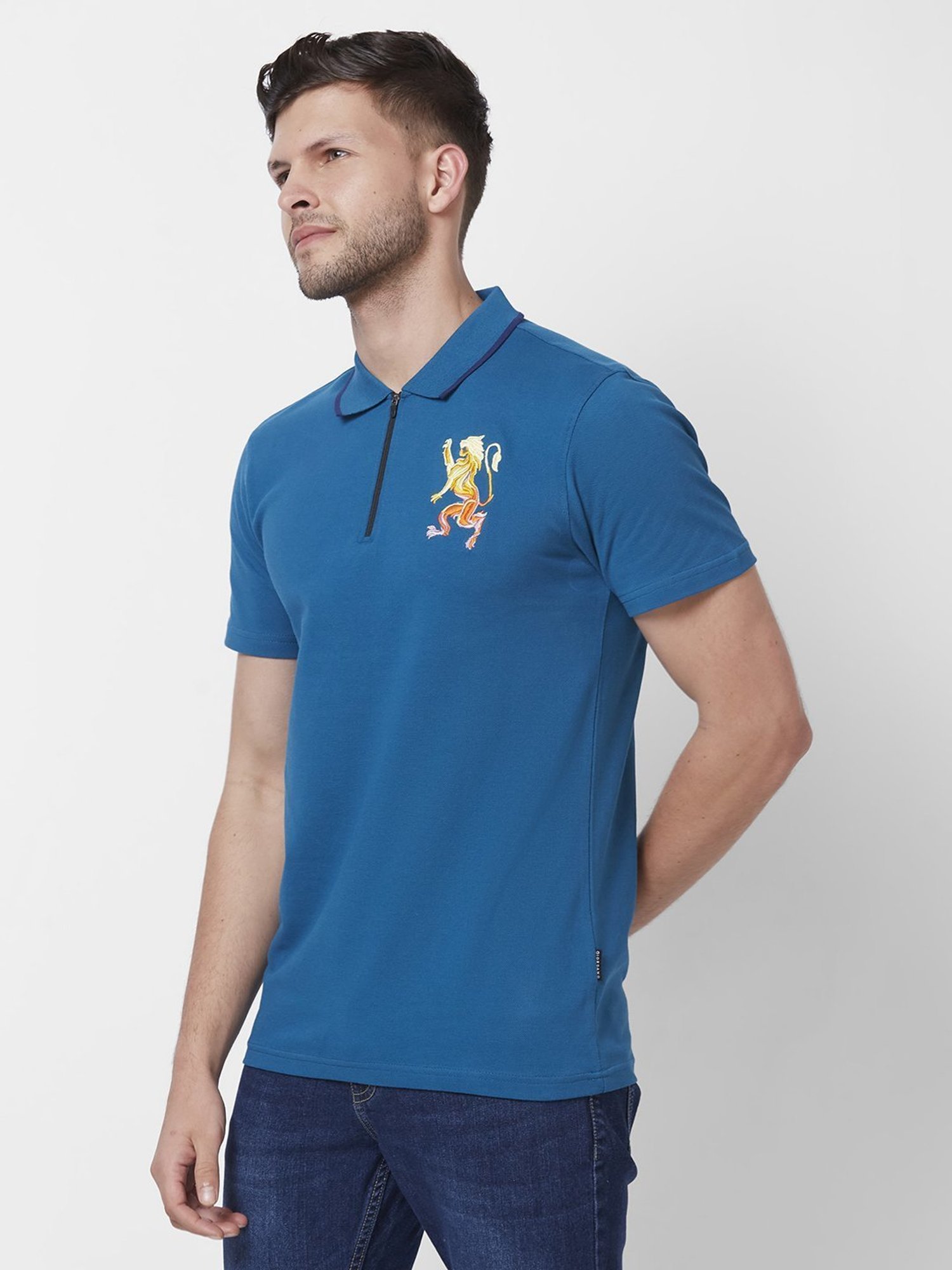 Giordano Blue Cotton Slim Fit Polo T-Shirt