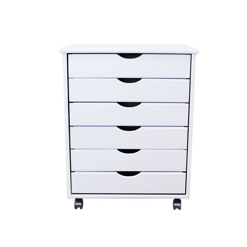 Adeptus Solid Wood 6 Drawer Wide Roll Cart White
