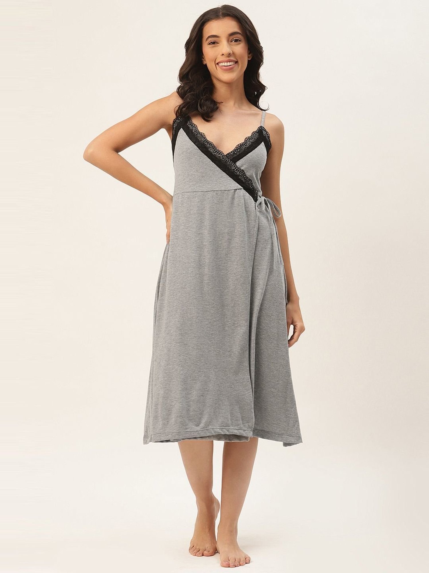 Ms.Lingies Grey Lace Work Nighty