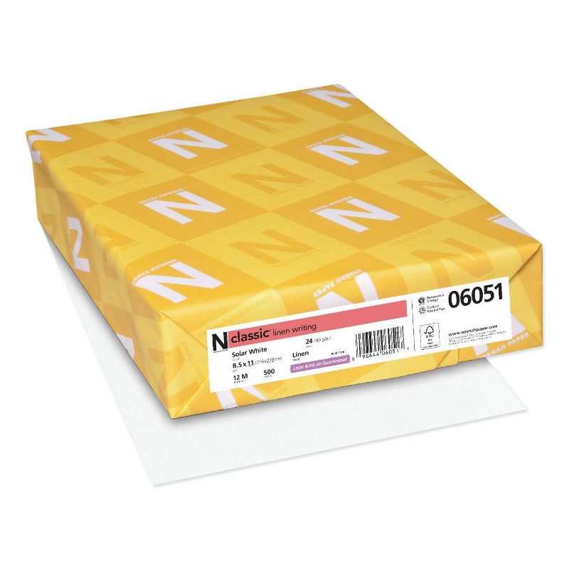Neenah Paper Classic Linen Stationery Writing Paper, 24-lb., 8-1/2 x 11, Solar White, 500/Rm