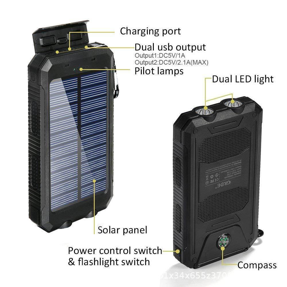 2021 the Lastest 10000mAh Solar Waterproof Power Bank With Dual USB SOS LED FlashLights Battery Pack For All Type Phones